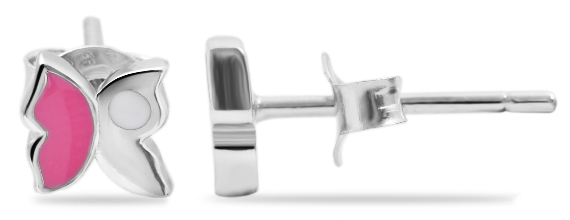 925/- Echt Silber Kinder Ohrstecker "Shana", Schmetterling, 925/rhodiniert