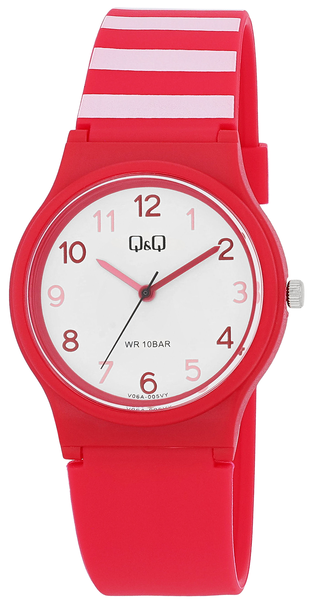 Q&amp;Q dameshorloge met siliconen band, 10 BAR, rood