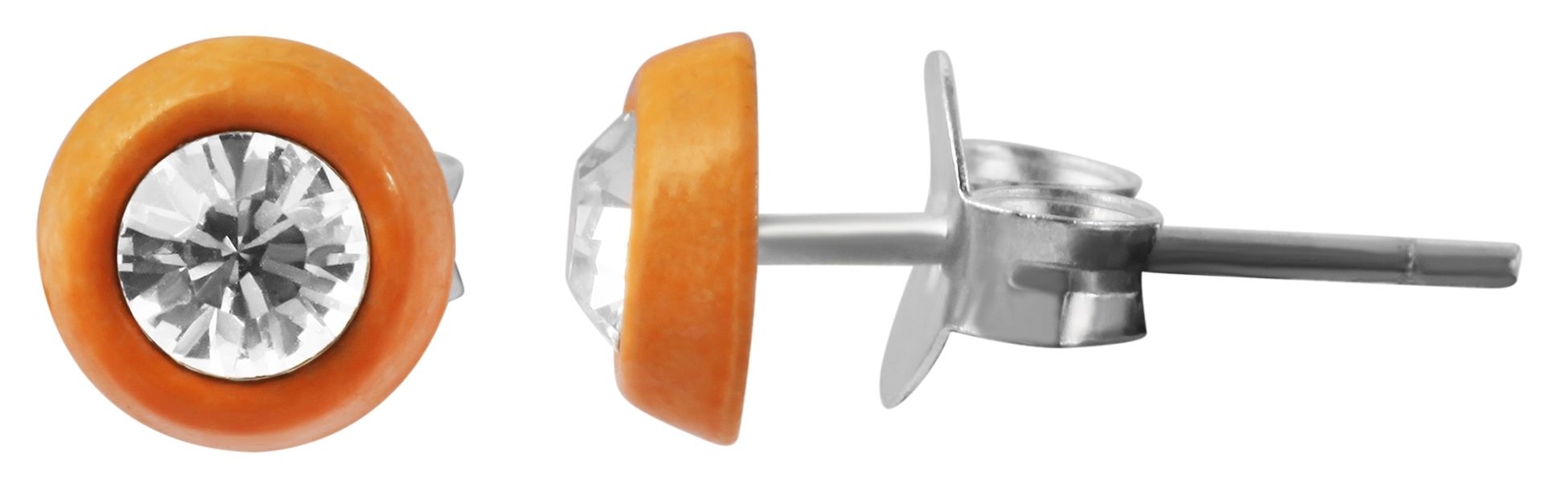 925/- Echt zilveren kinder oorbellen "Lafayette", rond met similiet steen, oranje