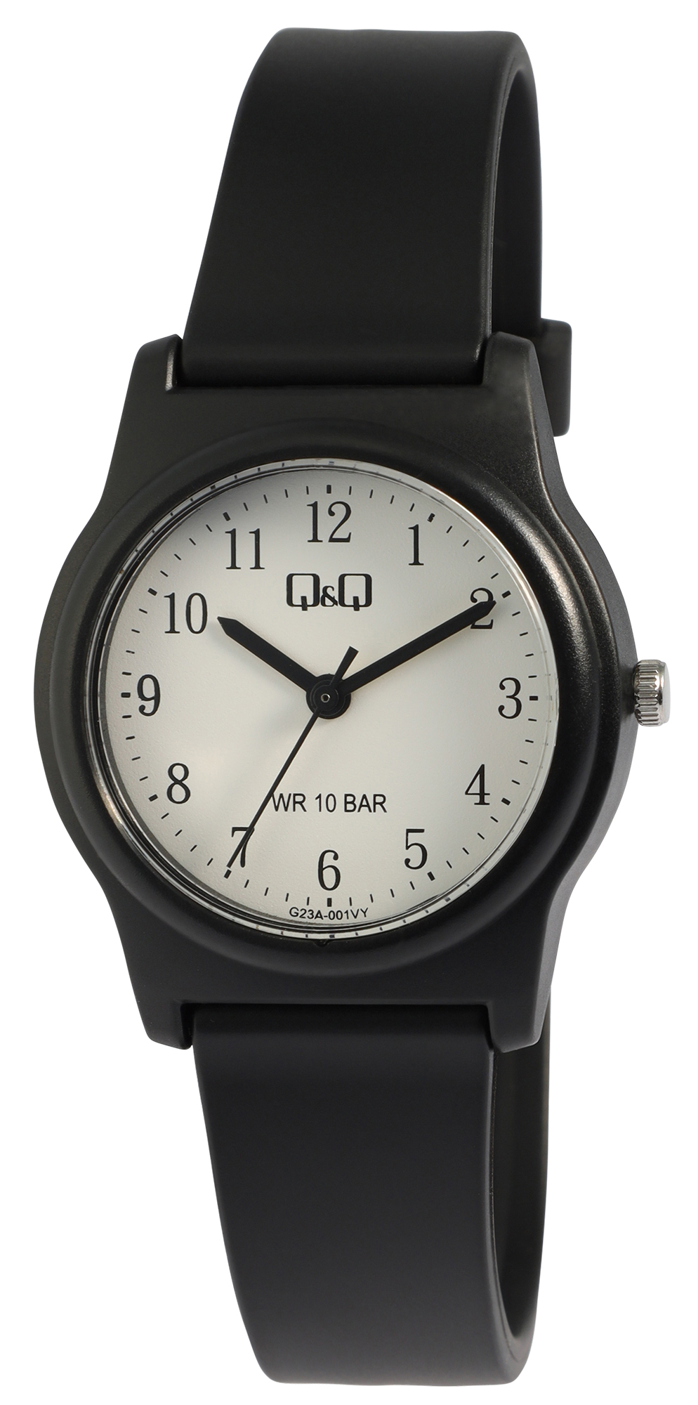 Q&Q Jugenduhr, Silikonarmband, Ø 30 mm, schwarz/ weiß