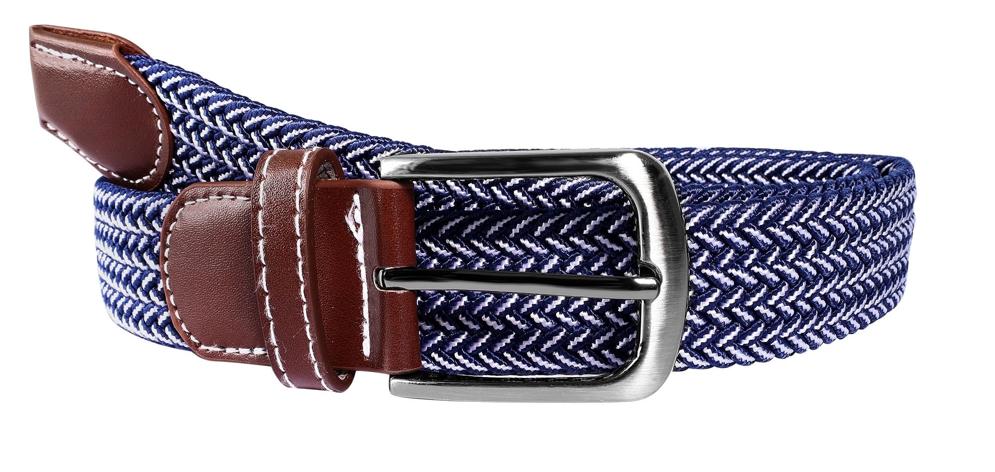Gevlochten textielen riem (blauw/wit), lengte 120 cm (L)