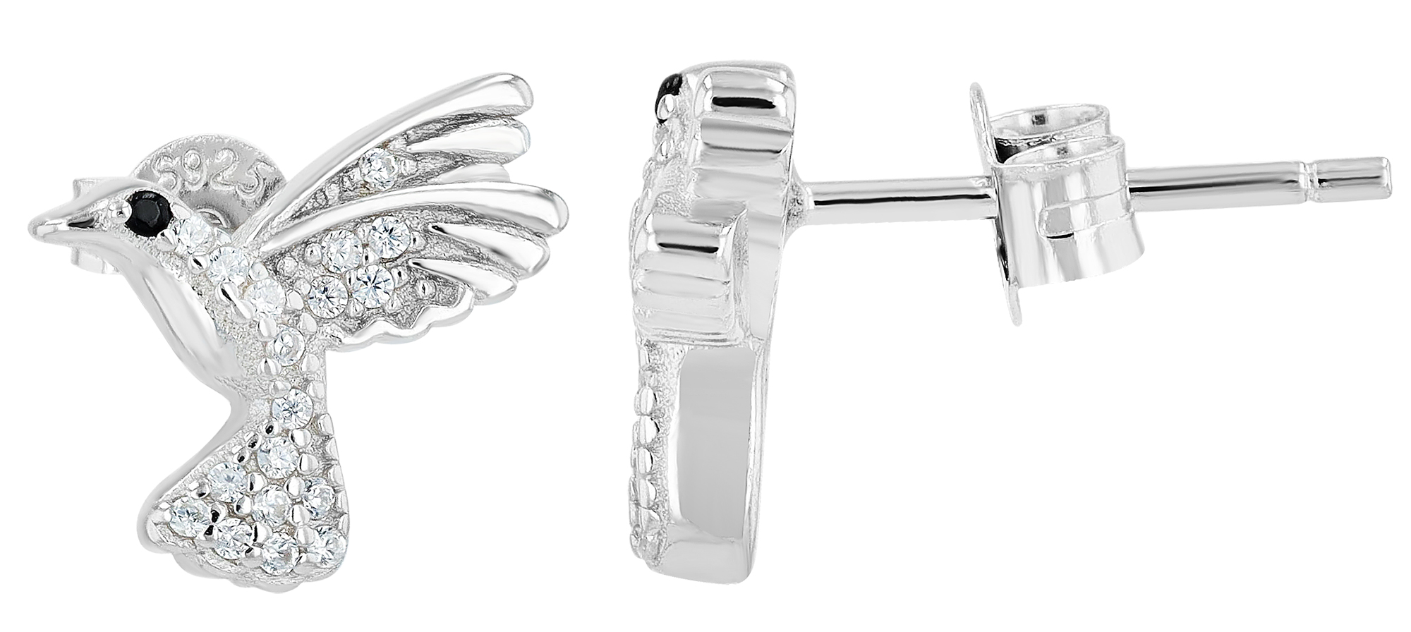 "Selma" 925/- echt zilveren oorstekers zirkonia zilverkleurig gerhodineerd vogel