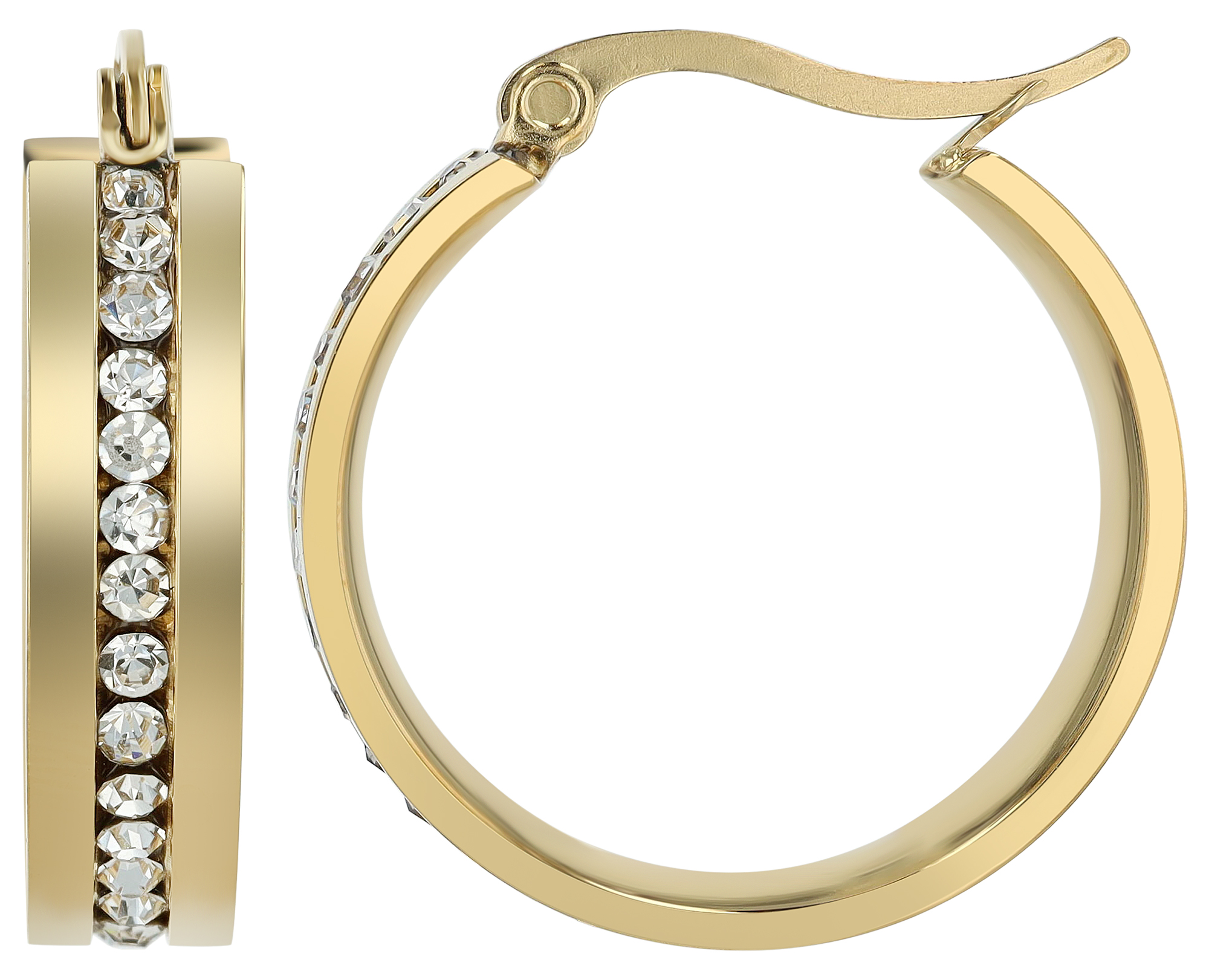 "Cheyen", Akzent Edelstahl Creolen, Similibesatz, Ø 21 mm, goldfarben