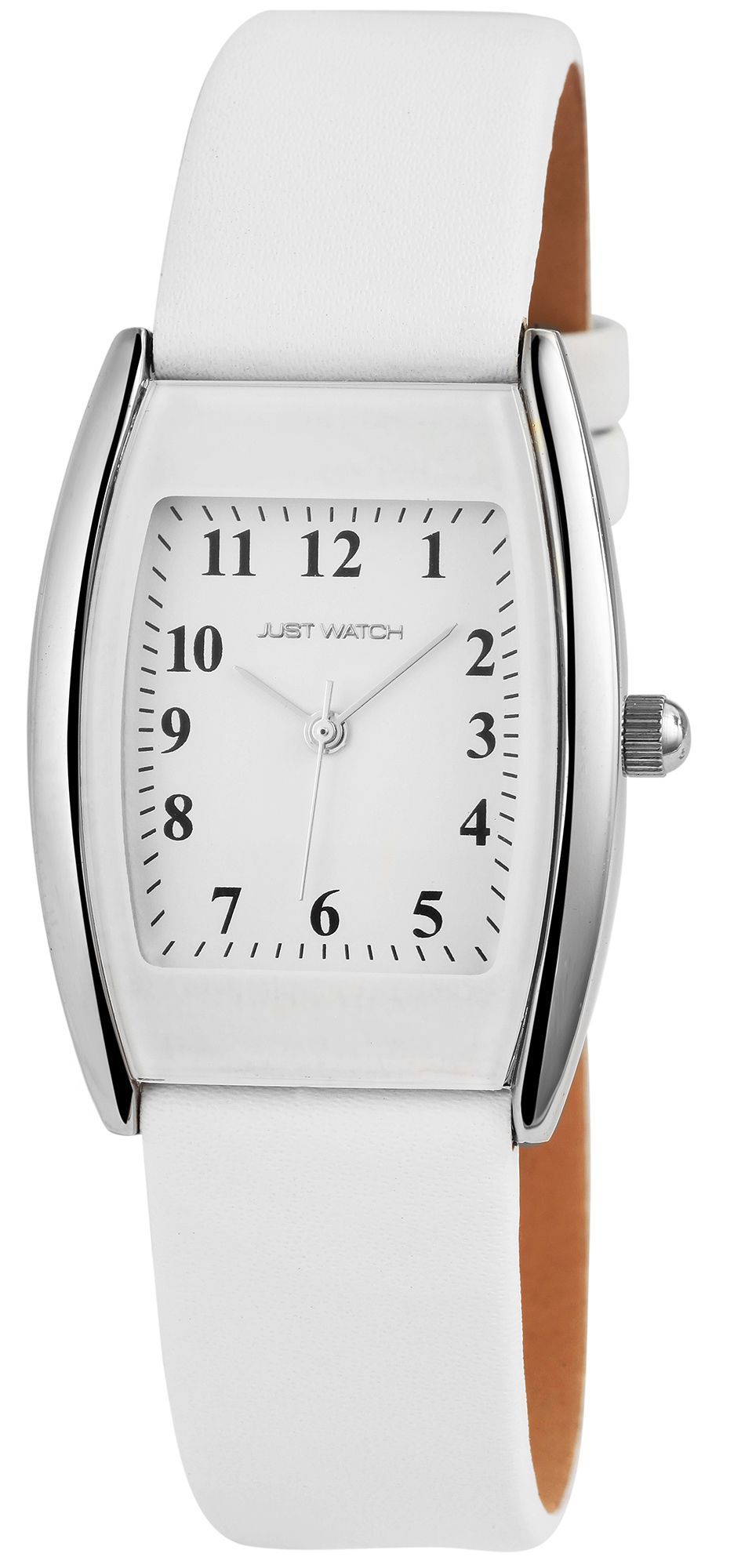 Just Watch Damenuhr mit Echtlederarmband, Tonneau, weiß/ silberfarben