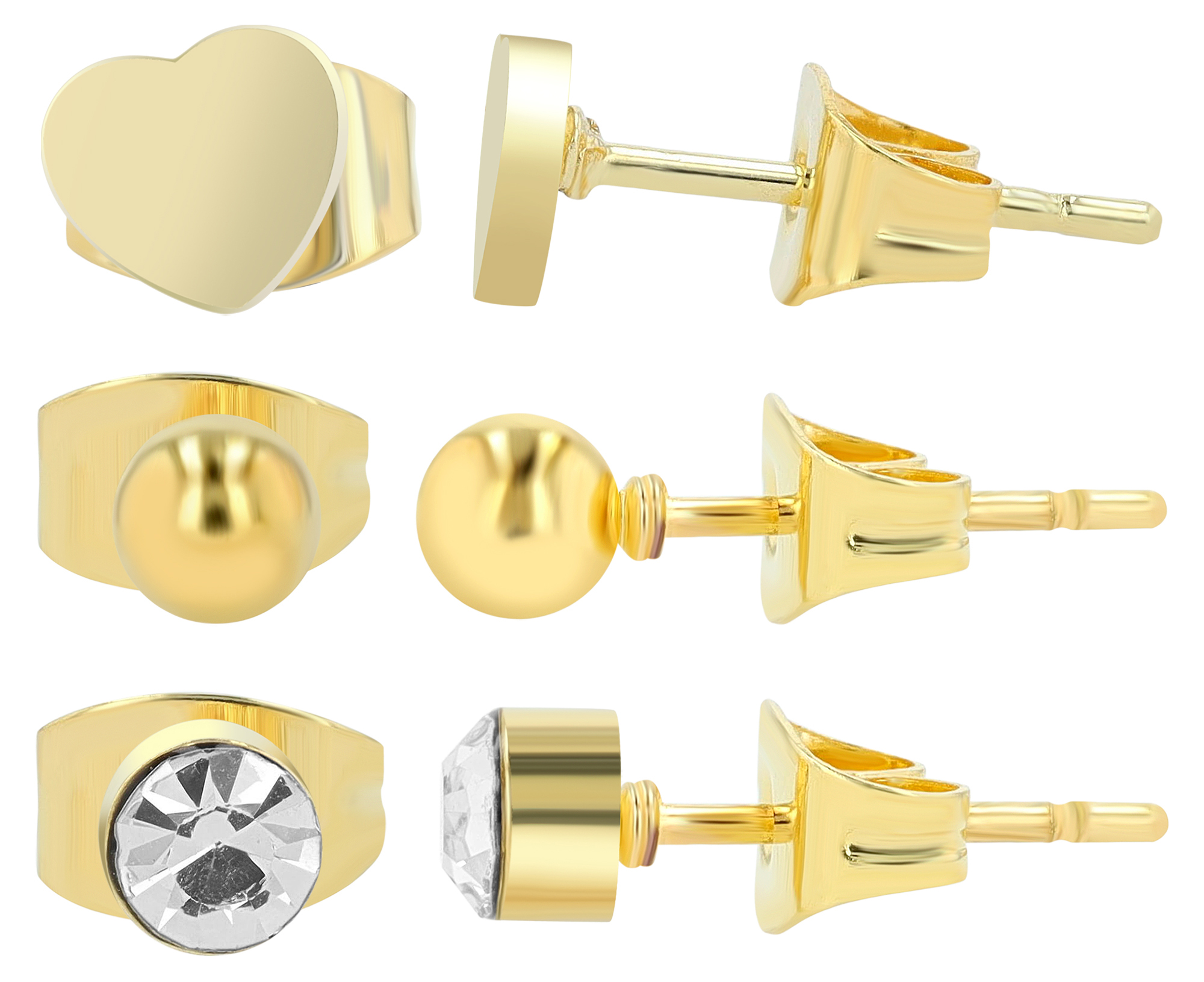 "Soleil", Edelstahl Ohrstecker, 3 Paar, goldfarbig (VE12)