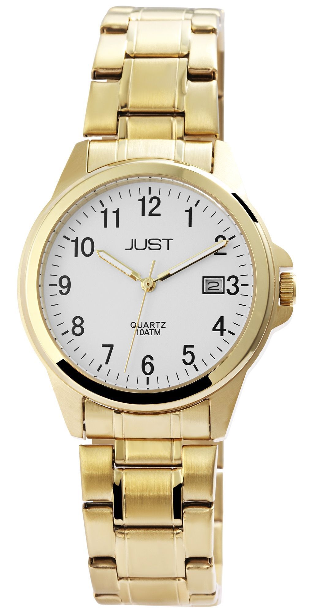 Just Edelstahl Herrenarmbanduhr, 3-Zeiger, Datumsanzeige, goldfarben, weißes ZB