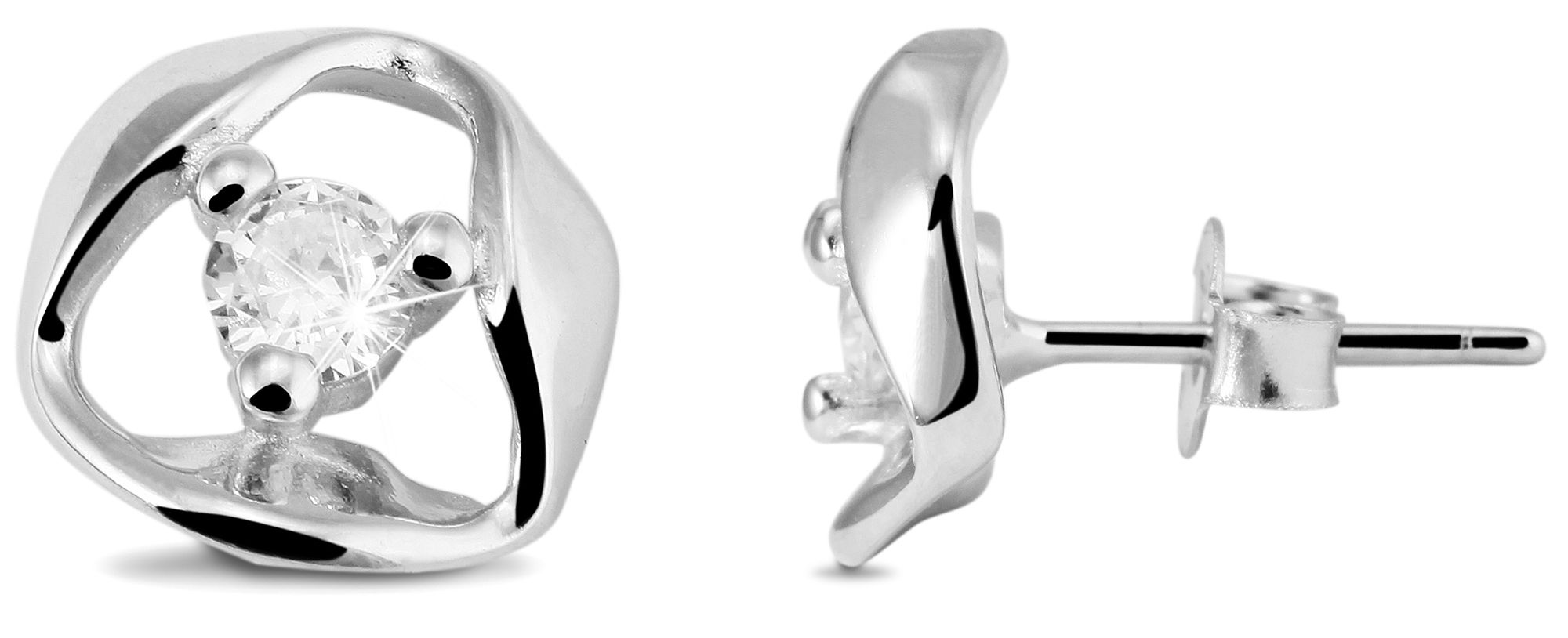 925/- Echt Silber Ohrstecker "Della" mit Zirkoniastein, 925/rhodiniert