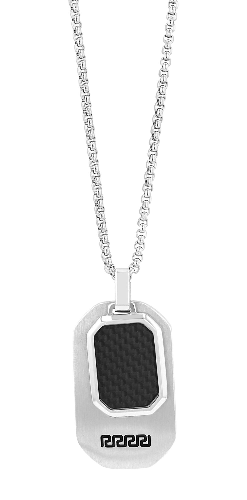Akzent Halskette mit zwei DogTags, Edelstahl & Carbon, silberfarben