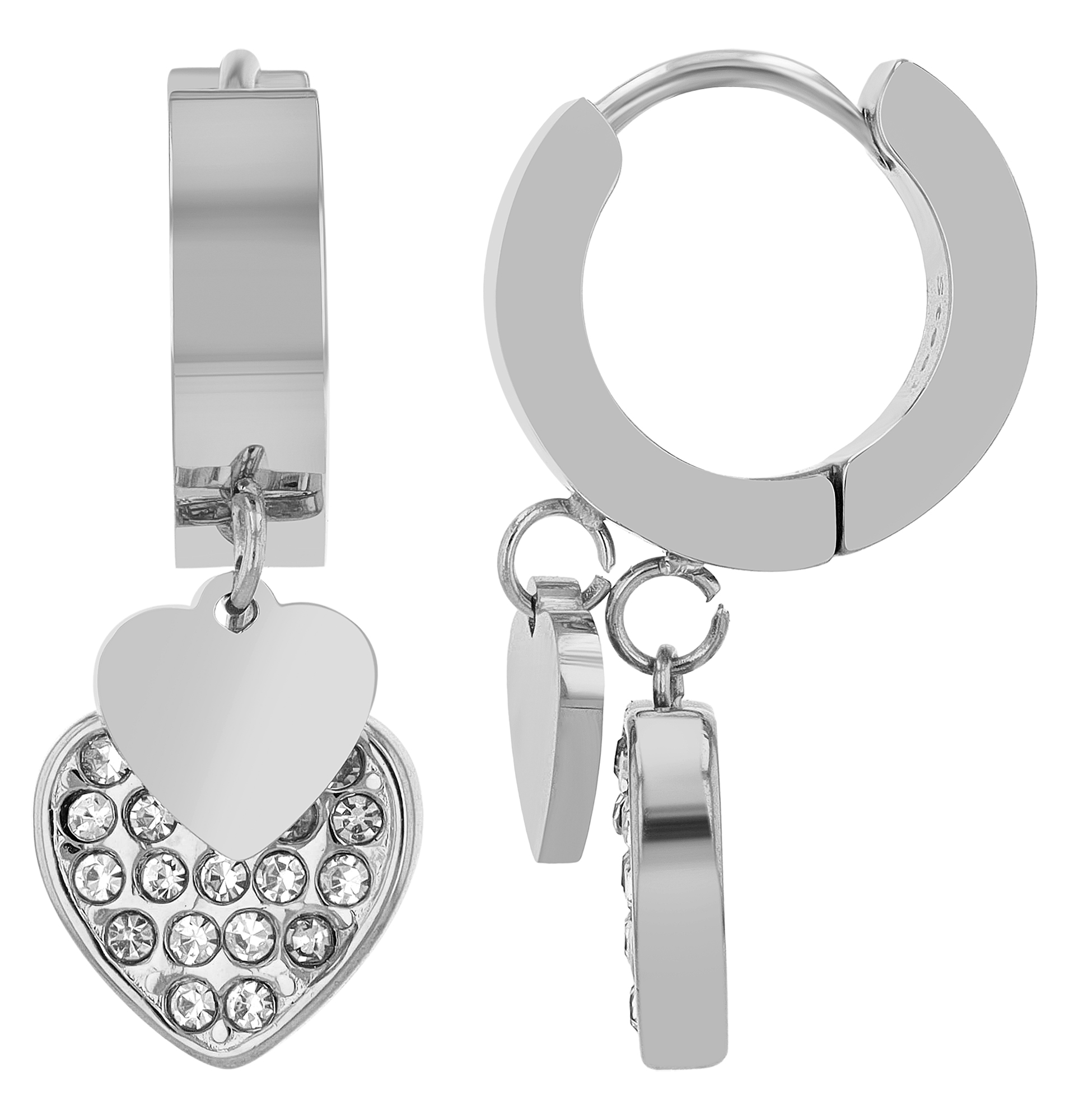 "Kara", Akzent Edelstahl Creolen mit Herz, silberfarben