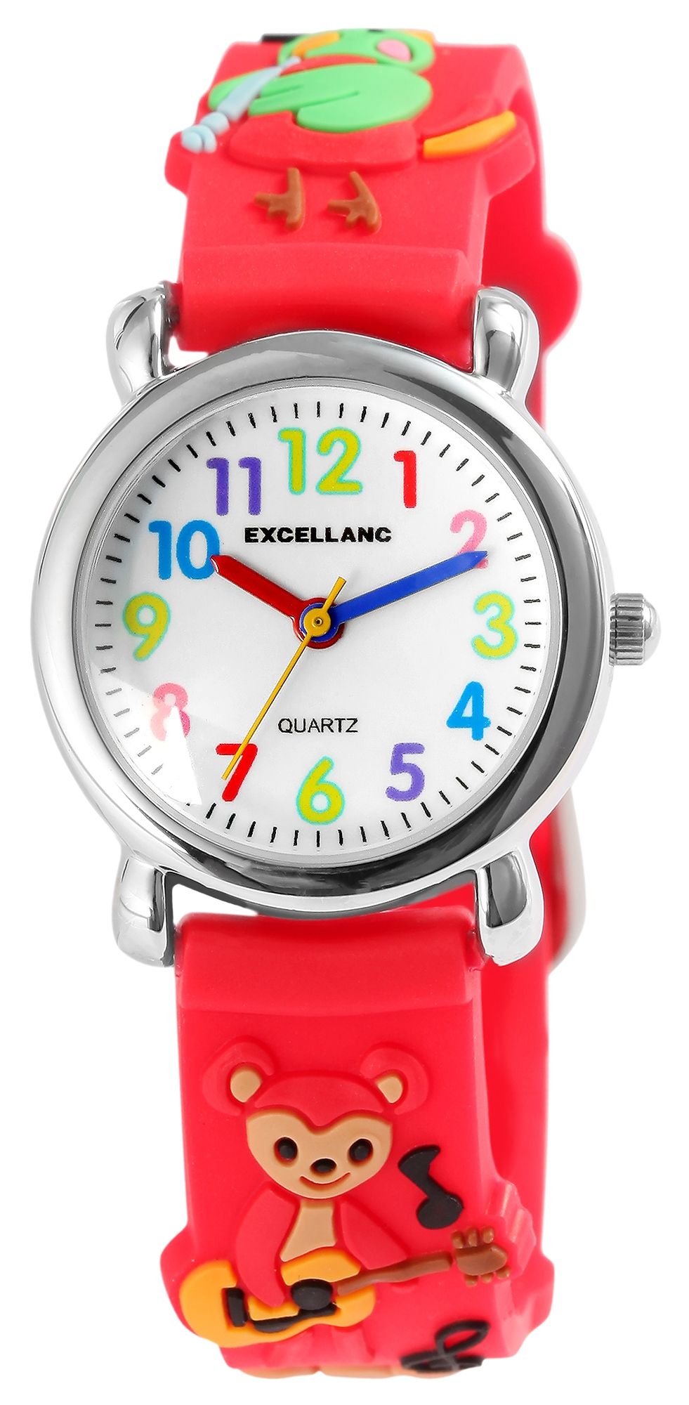 Excellanc Kinderarmbanduhr, Silikonarmband, silberfarben/rot