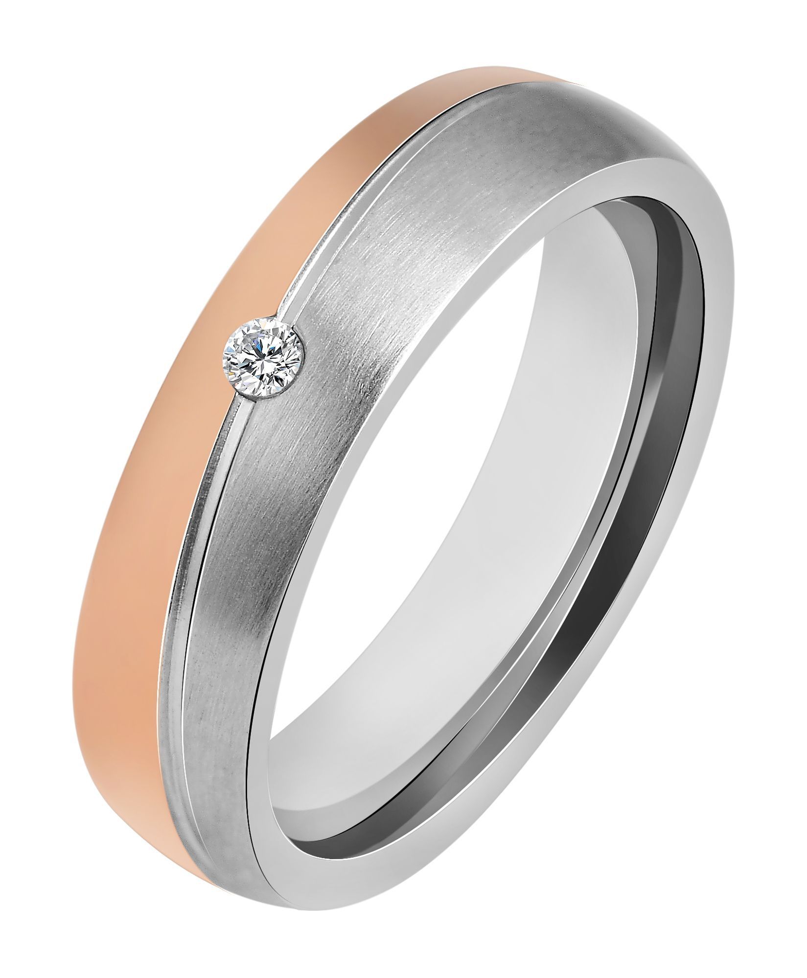 "Inox Duo", Akzent Damen-Partnerring, Edelstahl, Simili, bicolor, Gr. 54