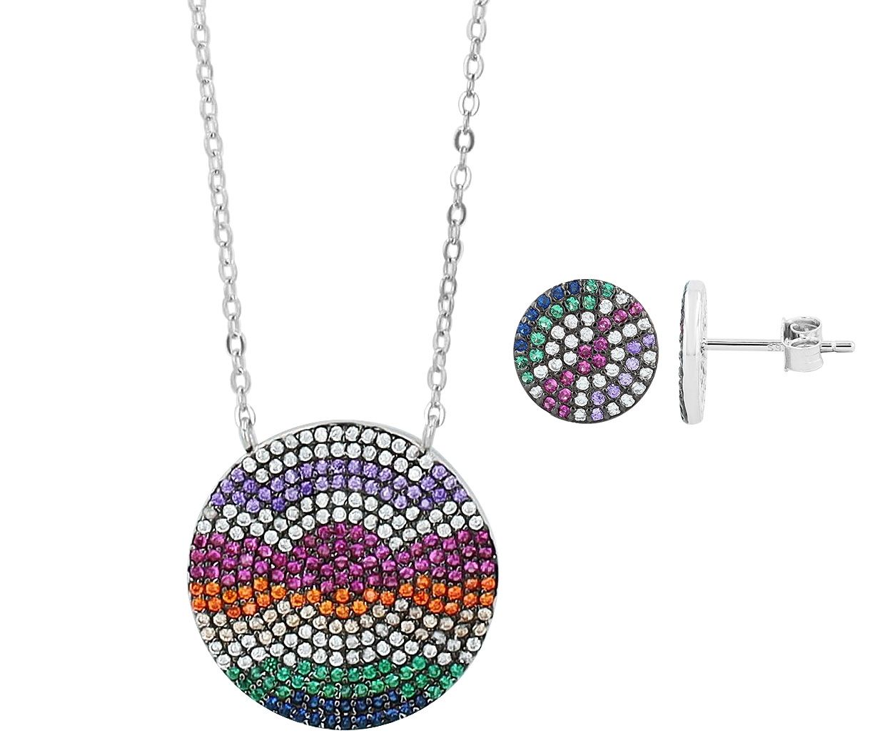 "Saro", 925/- Echt Silber Set bestehend aus Ohrschmuck und Anhänger rund mit Zirkonia, silber, rhodiniert