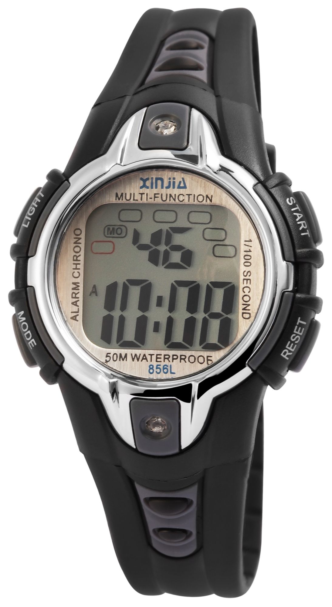 Xinjia Kinder Digitaluhr, Kunststoff, Silikonarmband, schwarz, 5 ATM, Ø 35 mm