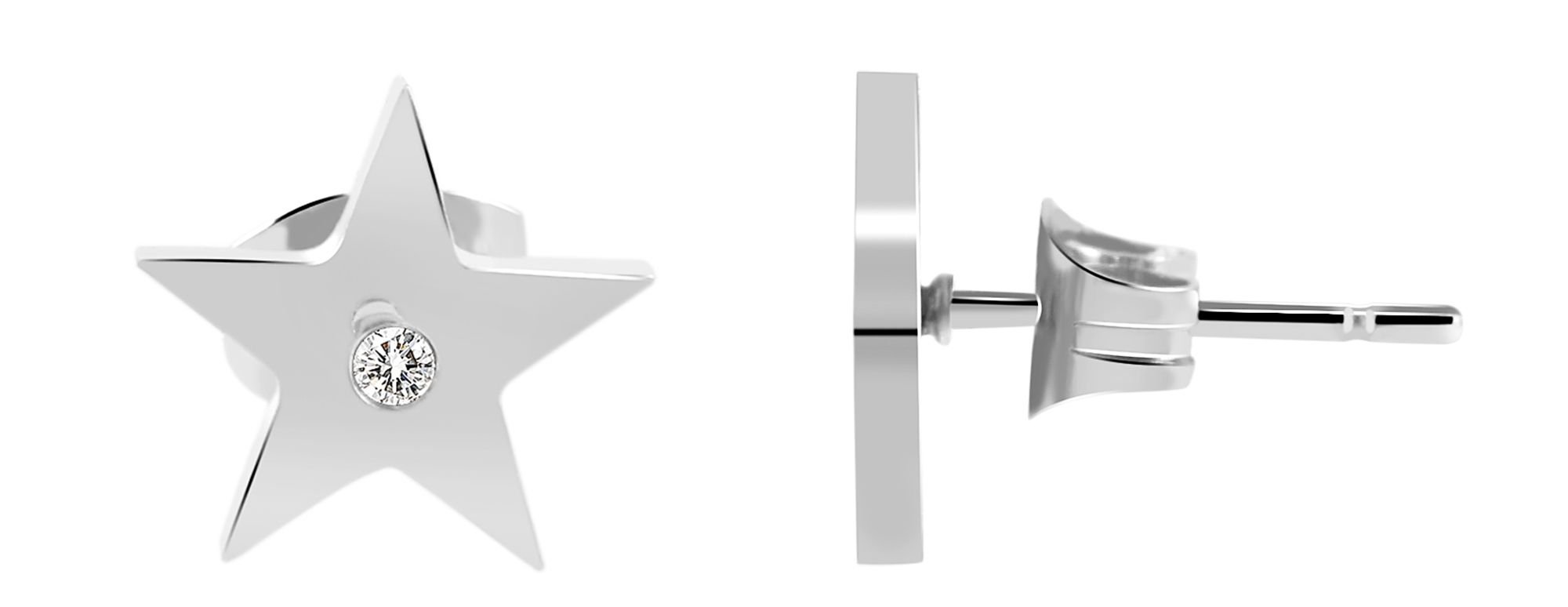 Accent oorbellen van roestvrij staal, ster met similibrass, zilverkleurig