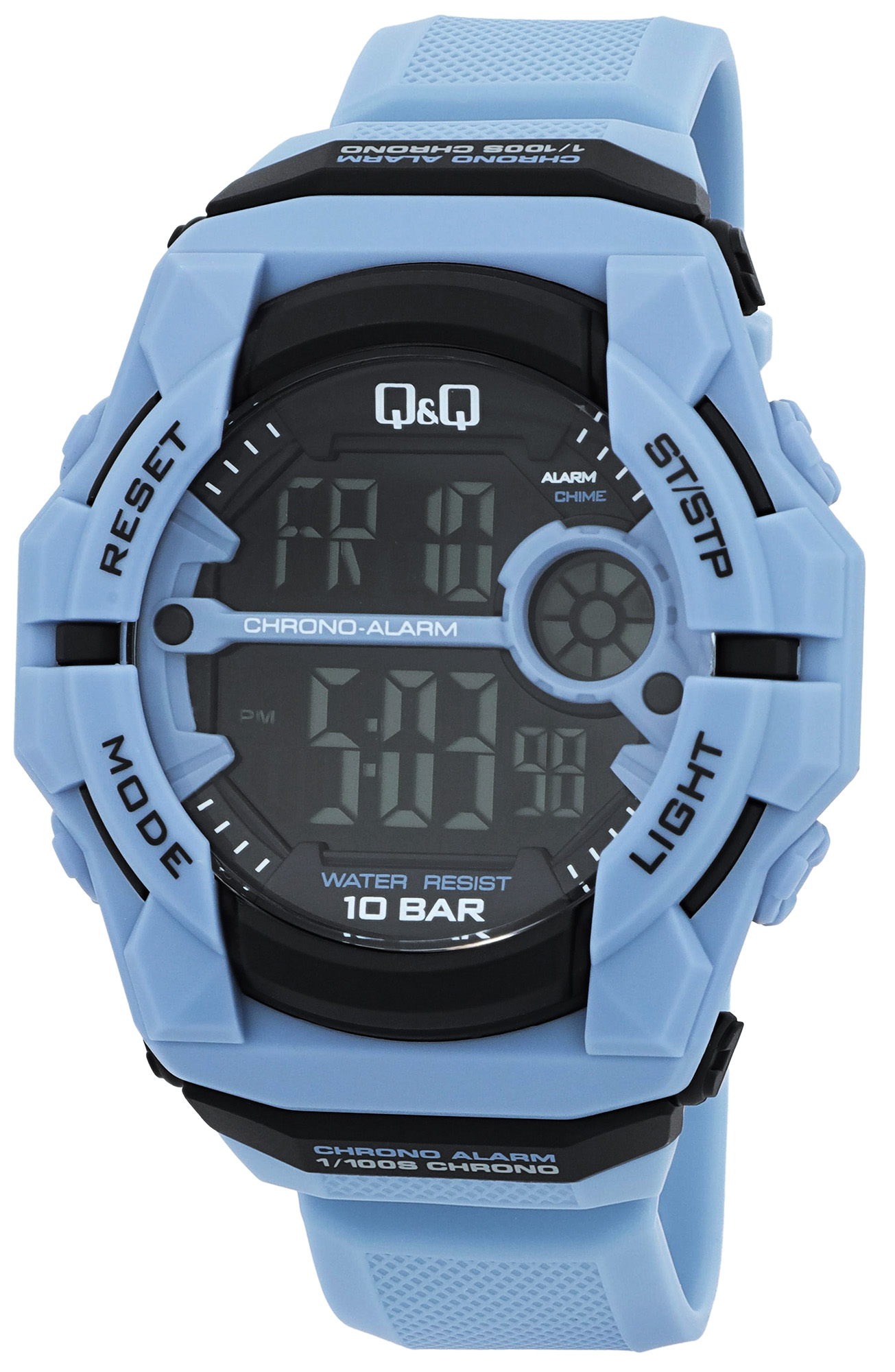Q&amp;Q digitaal herenhorloge Ø 50 mm, kunststof band, lichtblauw