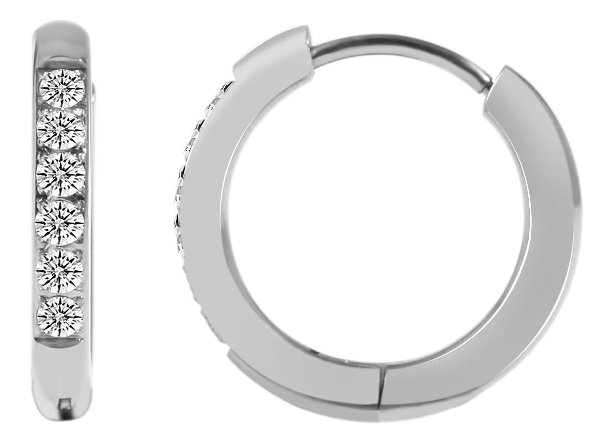 "Kasani" Akzent Klapp-Creolen aus Edelstahl, Similibesatz, silberfarben