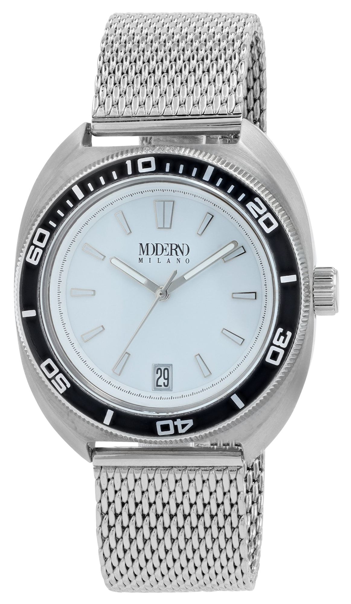 Moderno Milano roestvrij stalen herenhorloge Ø 42 mm, mesh band, saffierglas, zilverkleurig