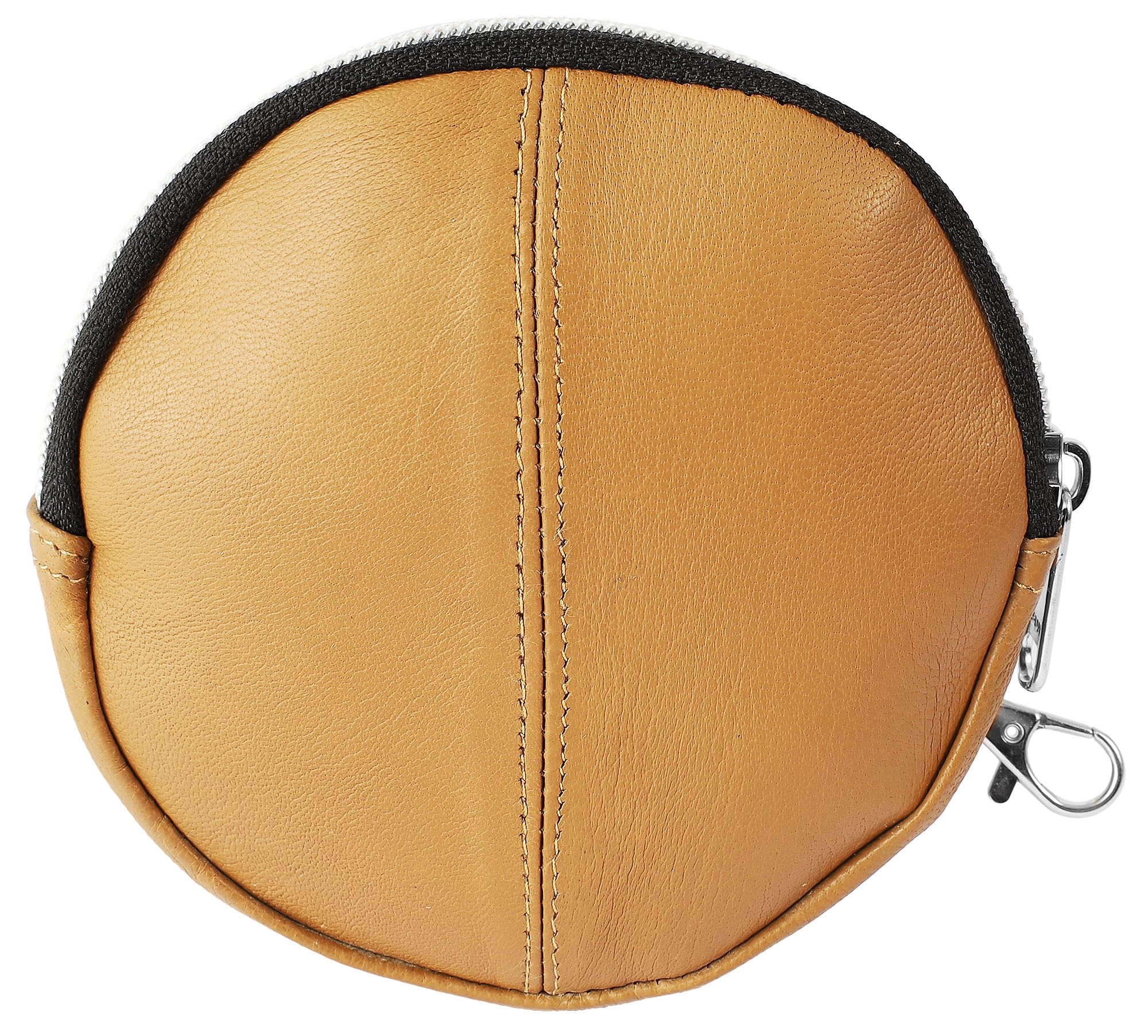 Mini portemonnee van echt leer, rond, bruin