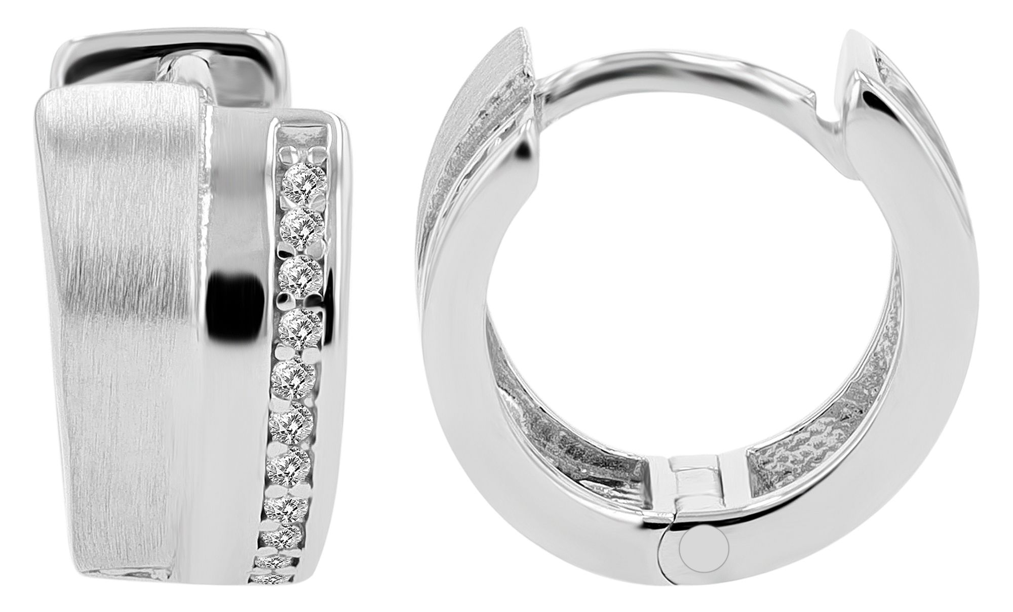 925/- Echt zilveren oorbellen met scharnier "Ortensia", gerhodineerd, mat gepolijst