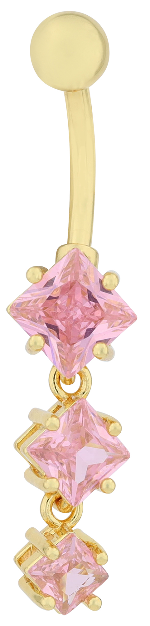 "Elly" Edelstahl-Bronze Bauchnabelpiercing, Stablänge 12 mm/ Stabstärke 2 mm, rosa Zirkonia, goldfarben