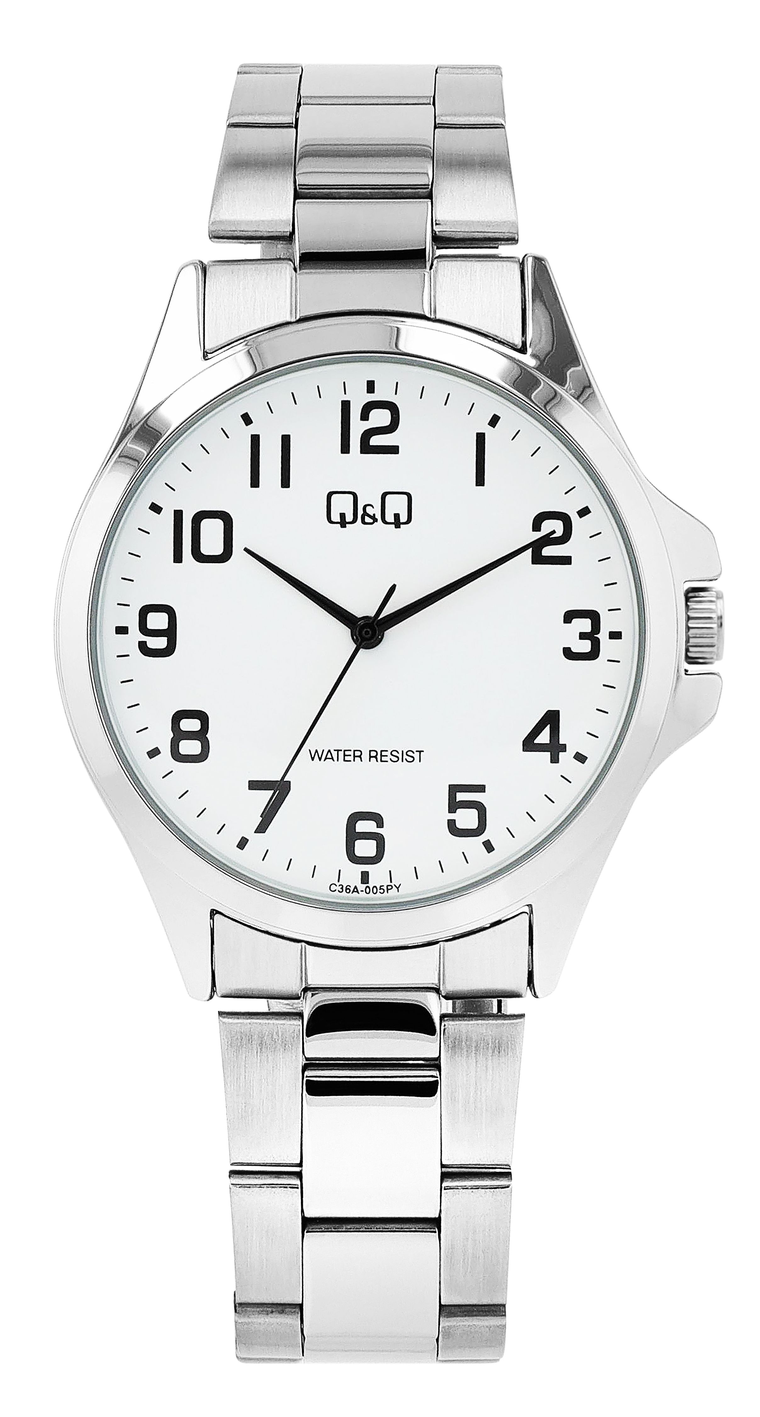 Q&Q Herrenuhr, Edelstahlband, Ø 40 mm, silberfarben/ weiß