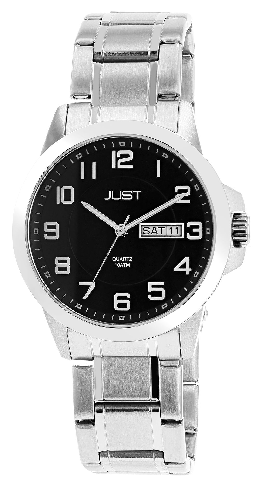 Just Herrenuhr mit Edelstahlarmband, 10 ATM, silberfarben/schwarzes ZB