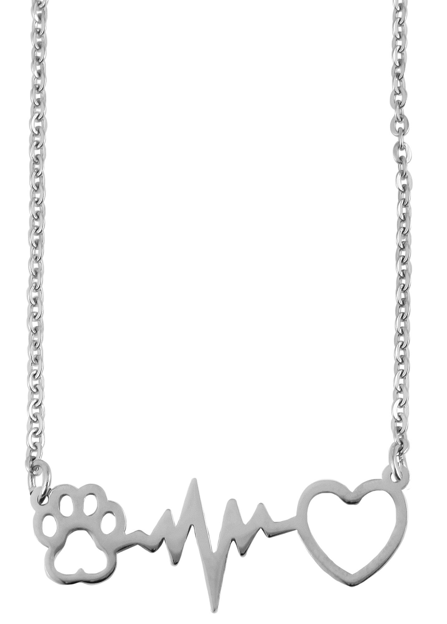 "Carola", Akzent Edelstahlkette, Herz & Pfote, poliert, silberfarben, 43 + 5cm