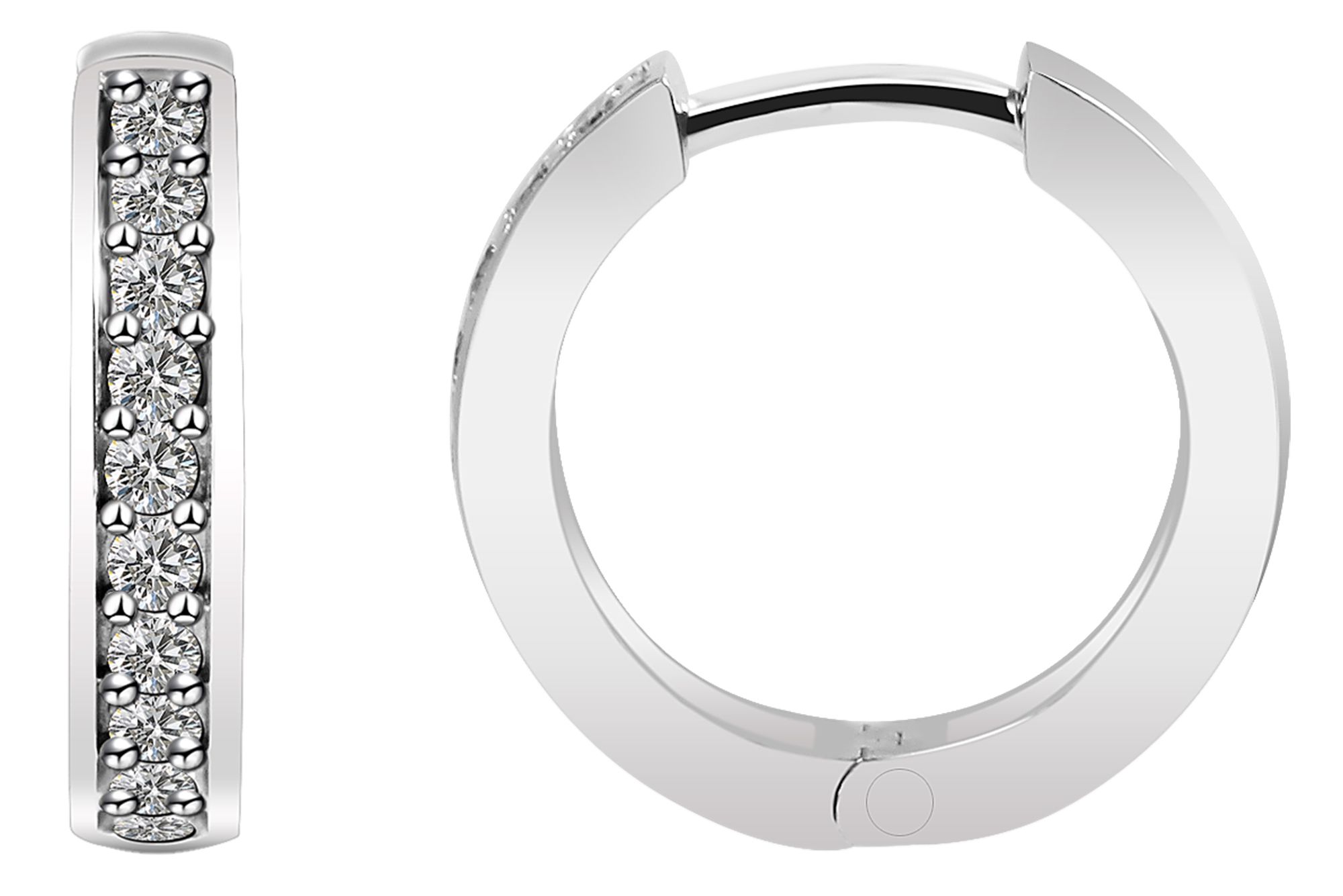 925/- Echt Silber Klapp-Creolen "Faisa" mit Zirkoniabesatz, 925/rhodiniert