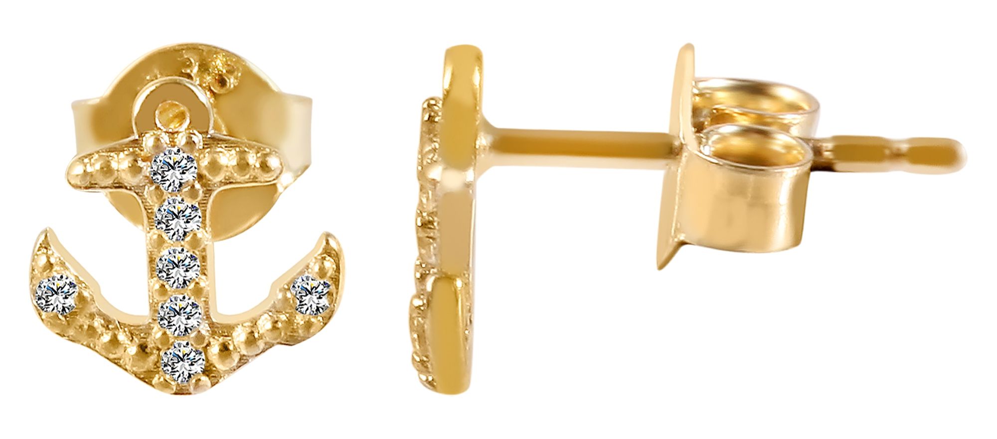 333/- Gold "Galina" Ohrstecker, Anker mit Zirkoniabesatz, 8 Karat, Gelbgold