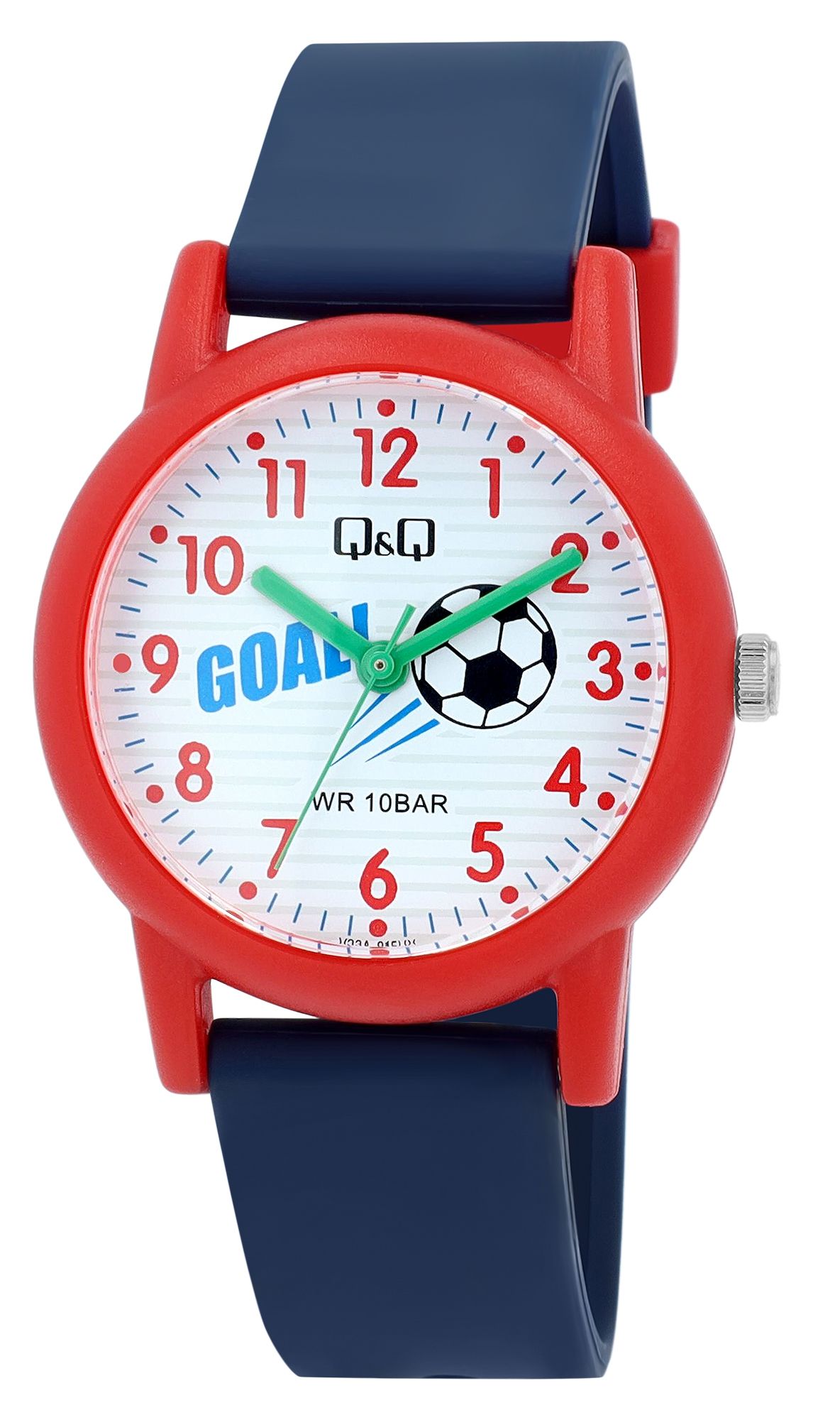 Q&Q Kinderuhr, Kunststoff, Silikonarmband, "Fußball", 10 ATM, Ø 32 mm