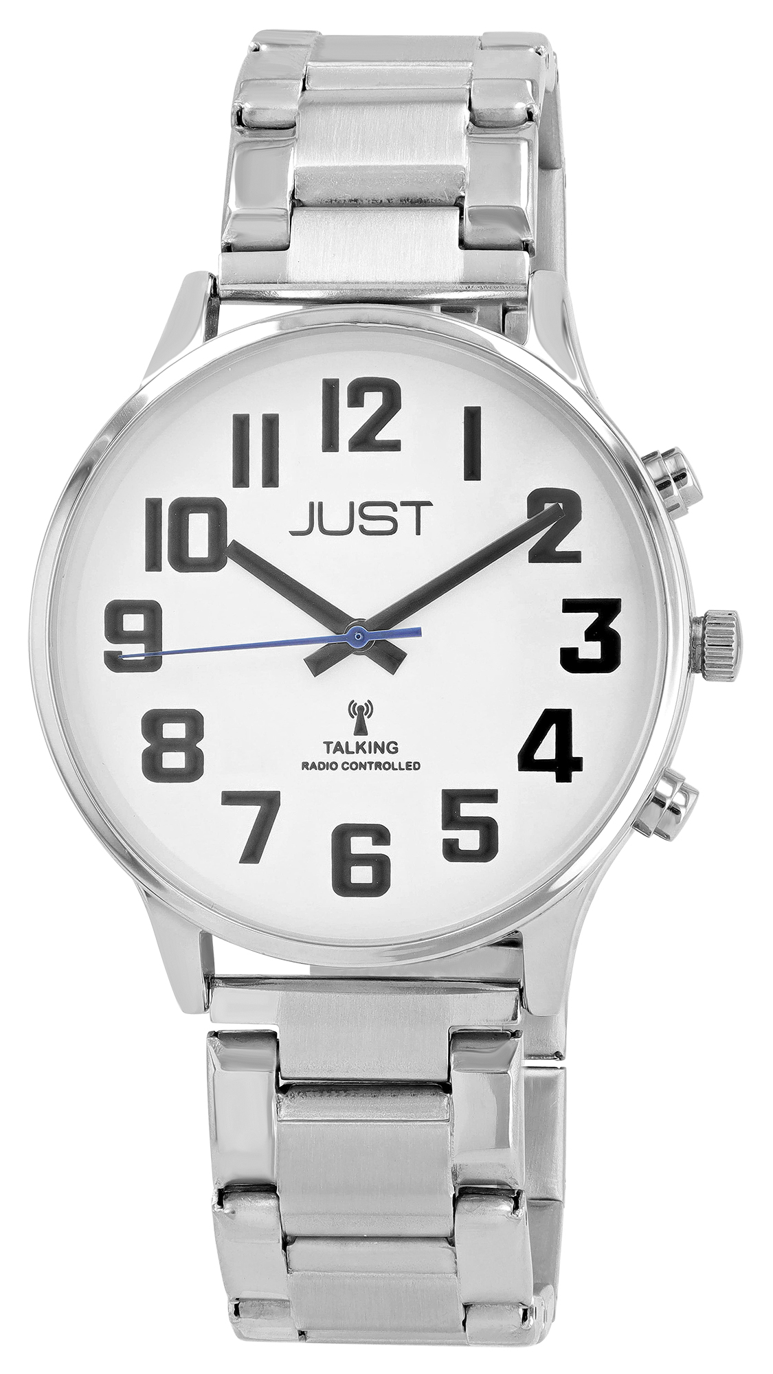 Just "VITA Voice" sprechende Funk-Uhr Ø 41 mm, Edelstahl Gliederarmband, silberfarben/weiß