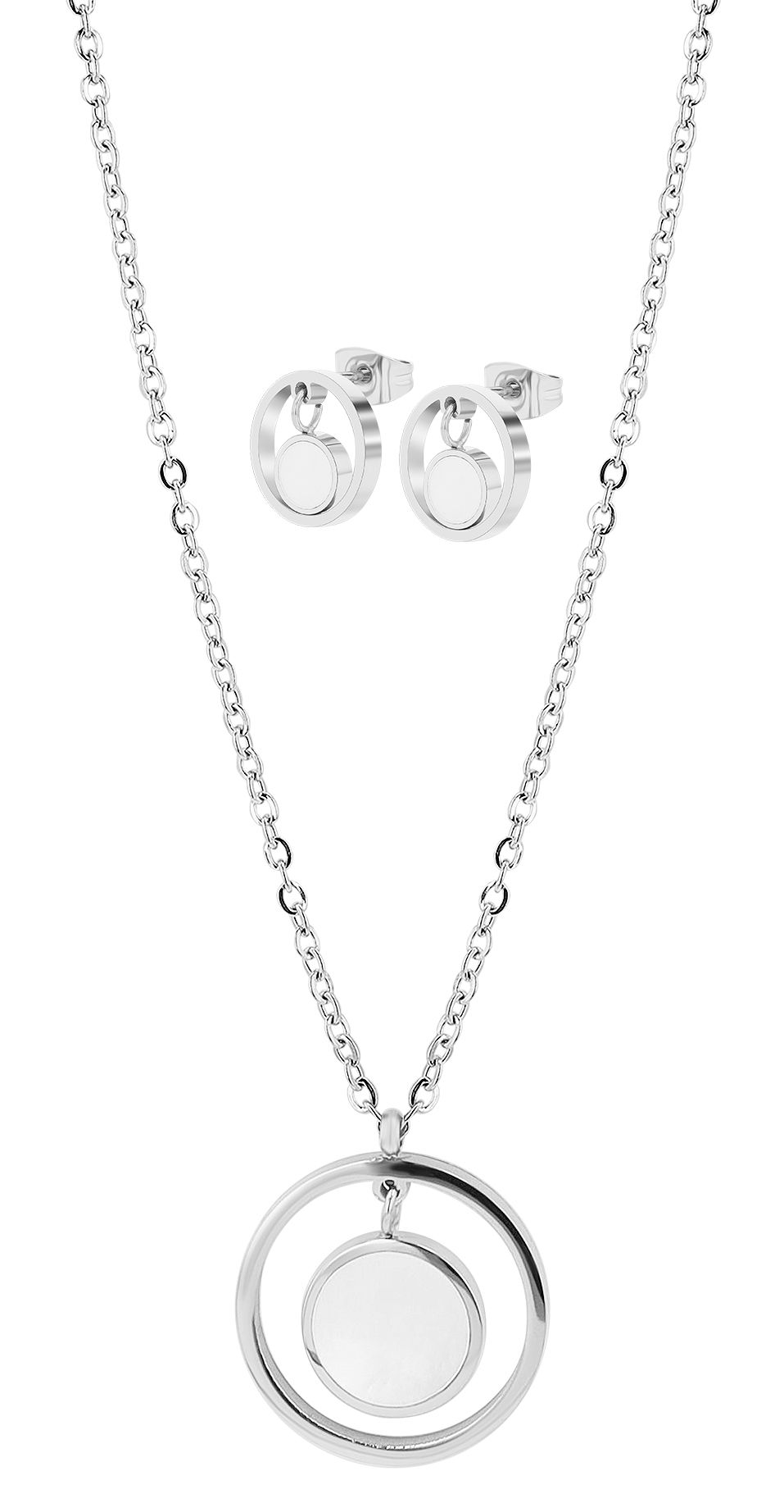 "Niva", Akzent Edelstahl Schmuckset, Halskette und Ohrsteckern mit Perlmutt, silberfarben