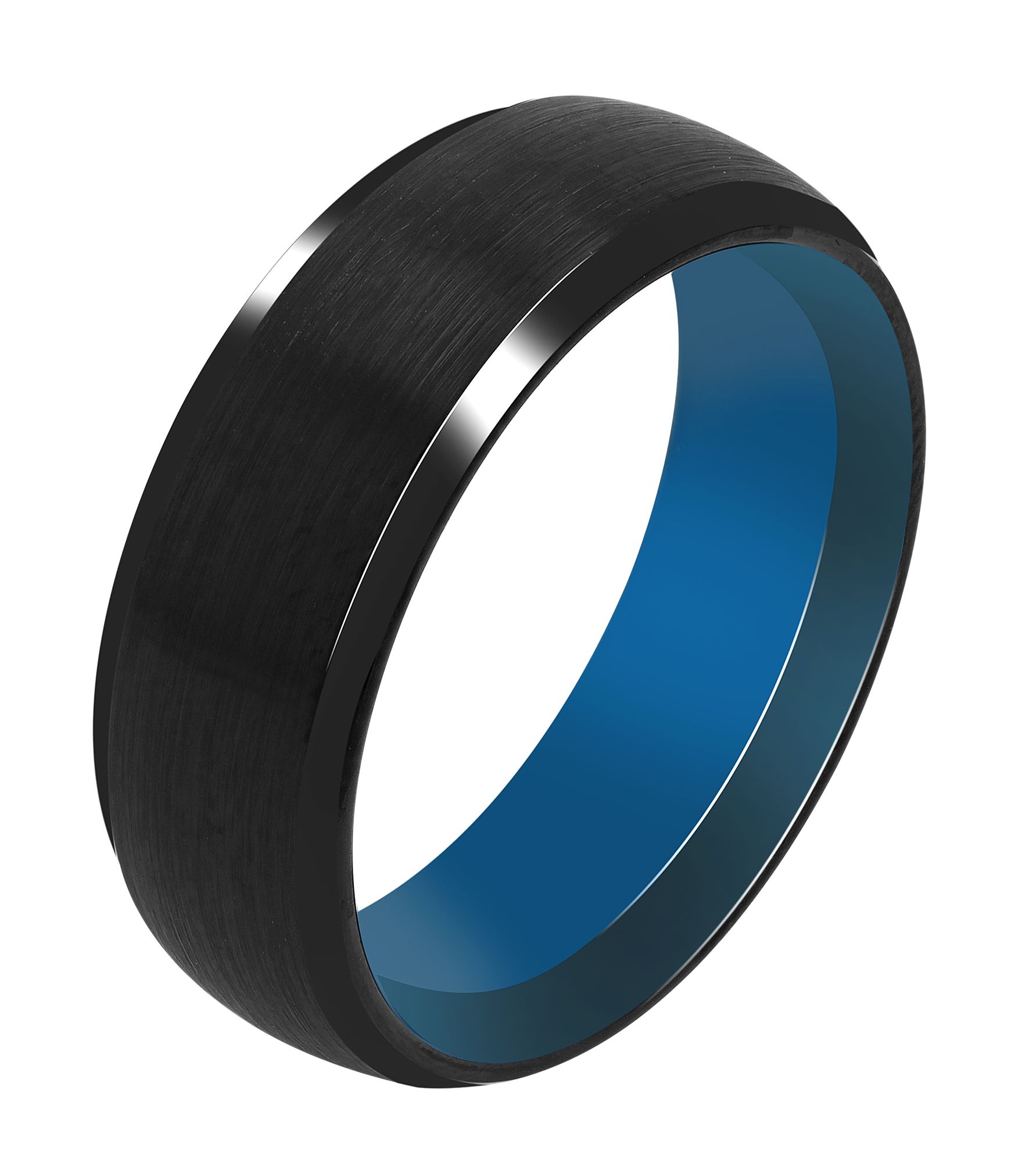"Charcoal" Herrenring aus Tungsten, schwarz, innen blau - matt/poliert, Gr. 70