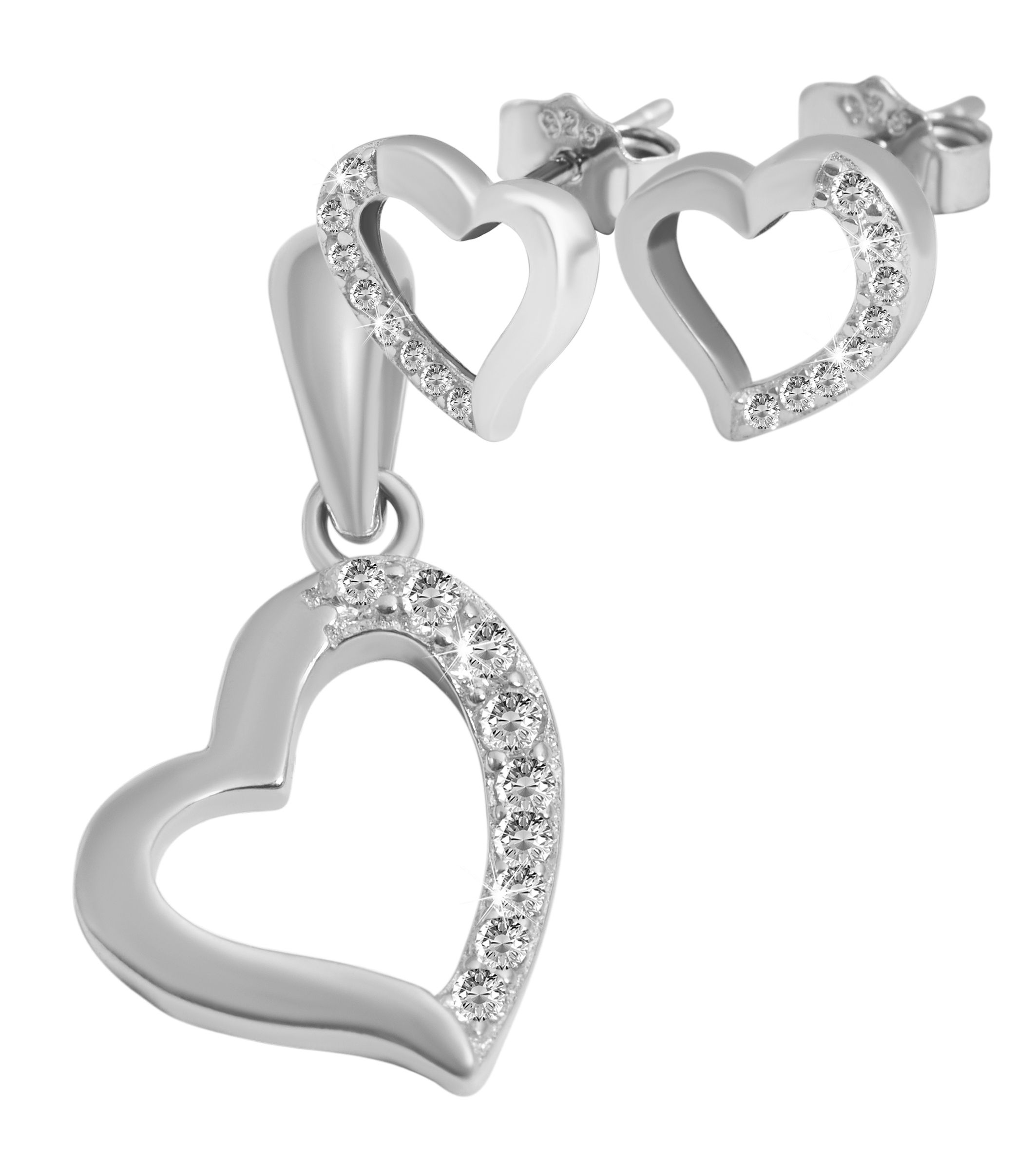 "Imala", 925/- Echt Silber Schmuckset mit Ohrring und Anhänger, silberfarben, rhodiniert