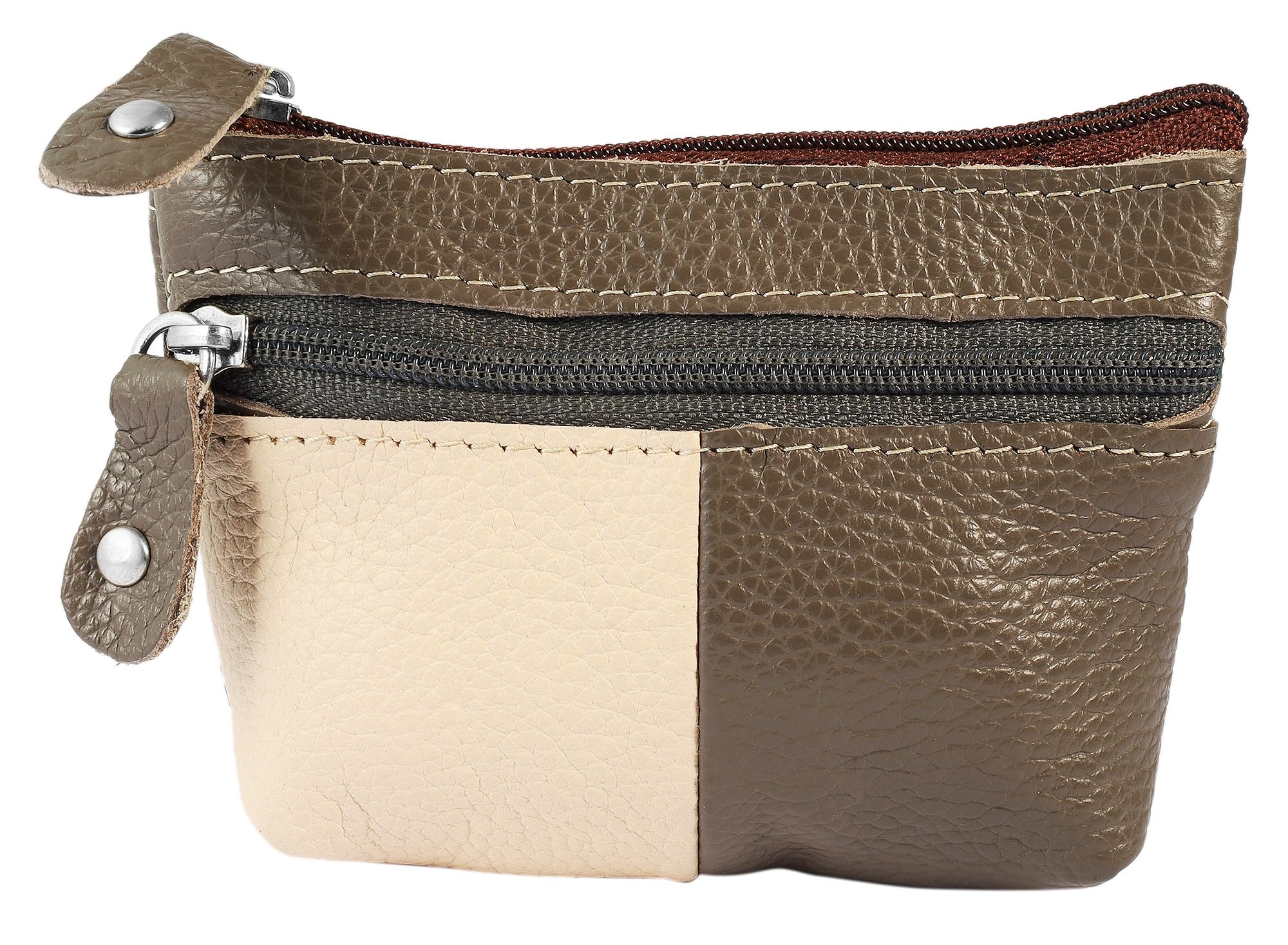 Excellanc Schlüsselbeutel aus Echtleder, grau/beige