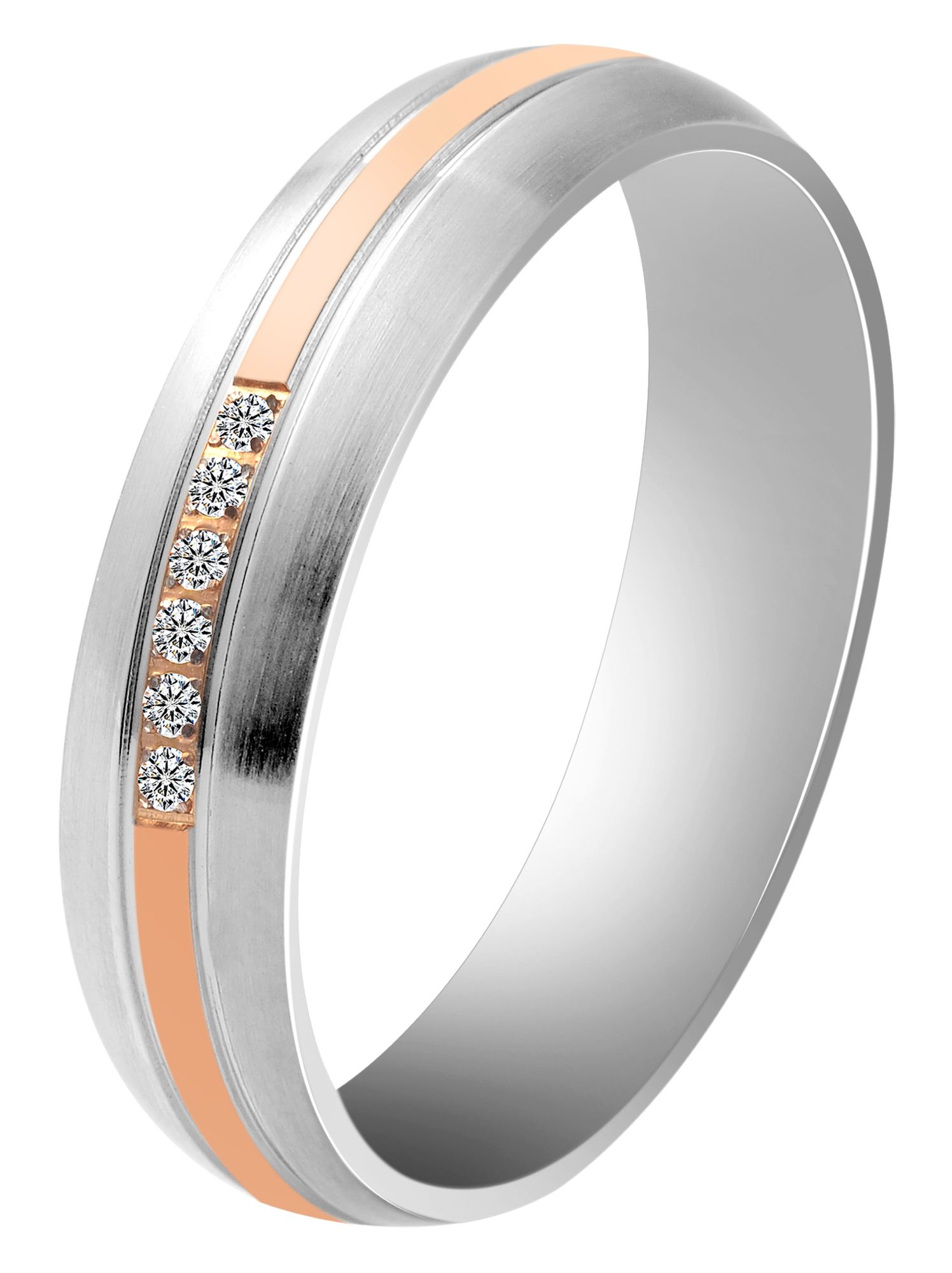 "Modern Duo" Damen-Partnerring, Edelstahl, Similibesatz, bicolor, Gr. 48