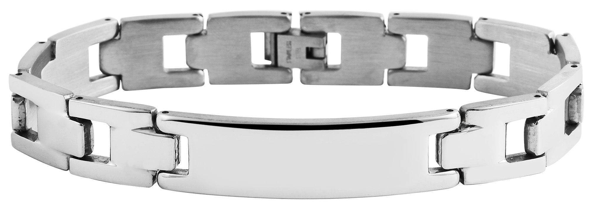 Akzent Gliederarmband mit Gravurplatte, Edelstahl, silberfarben