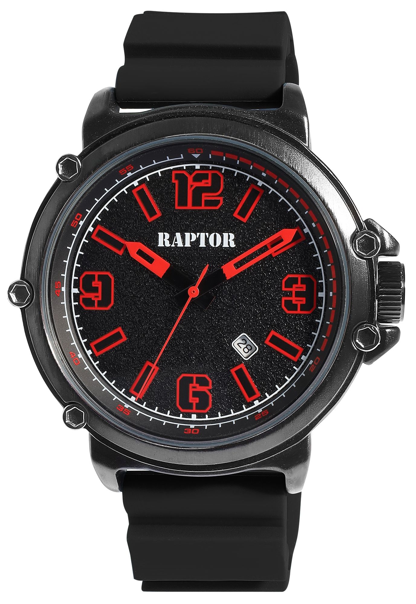 Raptor Herrenuhr "Xander" mit Silikonarmband, Datumsanzeige, 5 ATM, schwarz