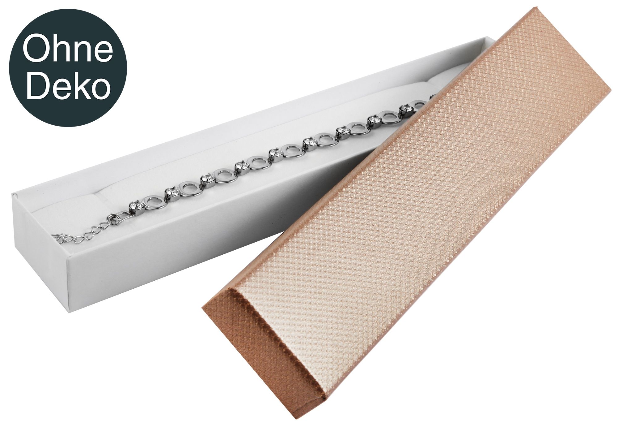 Juwelenverpakking, PU 12, afmetingen: 21,5 x 4,5 x 2,5 cm, beige/wit