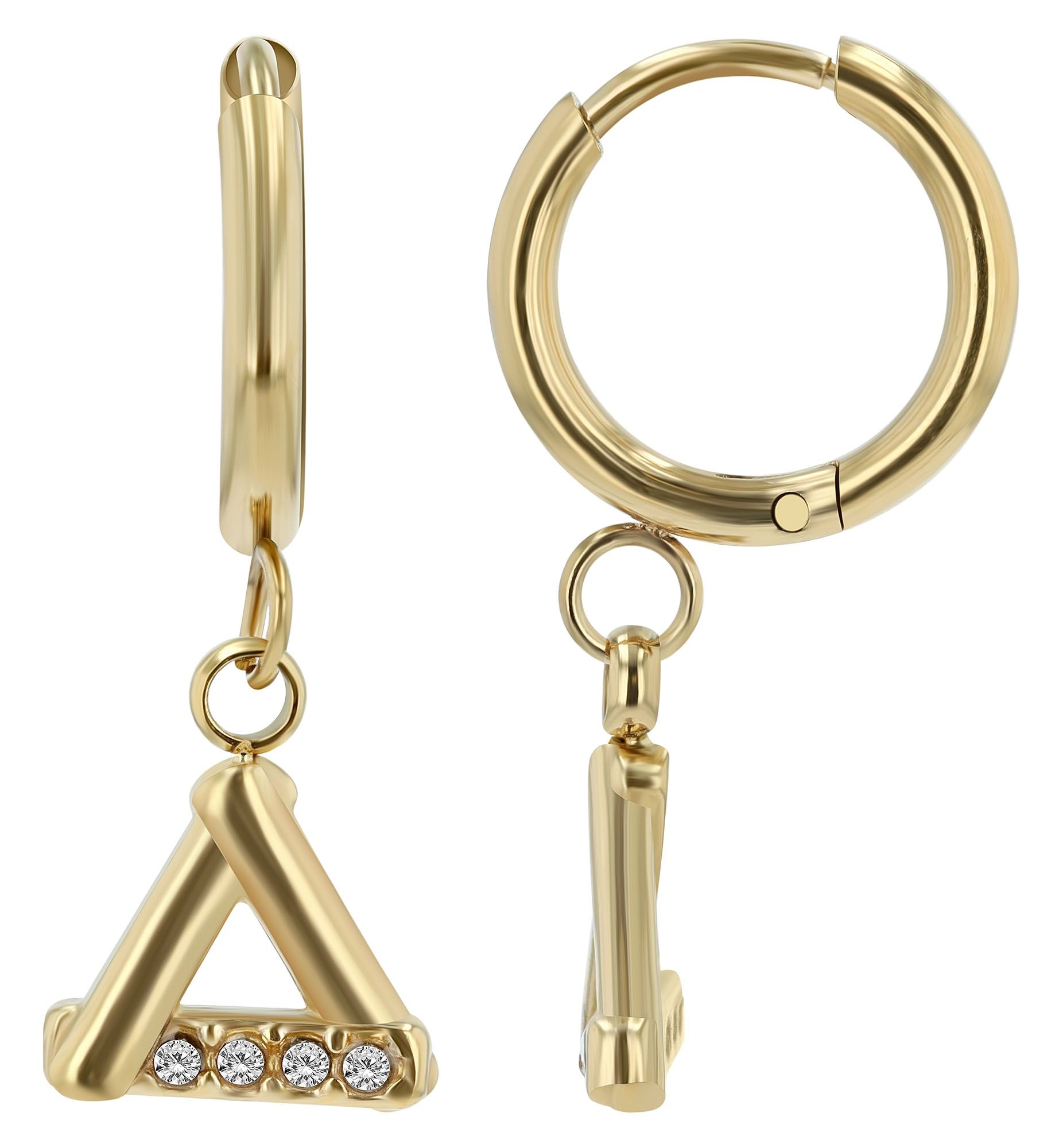 "Nadira", Akzent Creolen mit dreickigen Anhängern, Edelstahl & Similibesatz, goldfarben