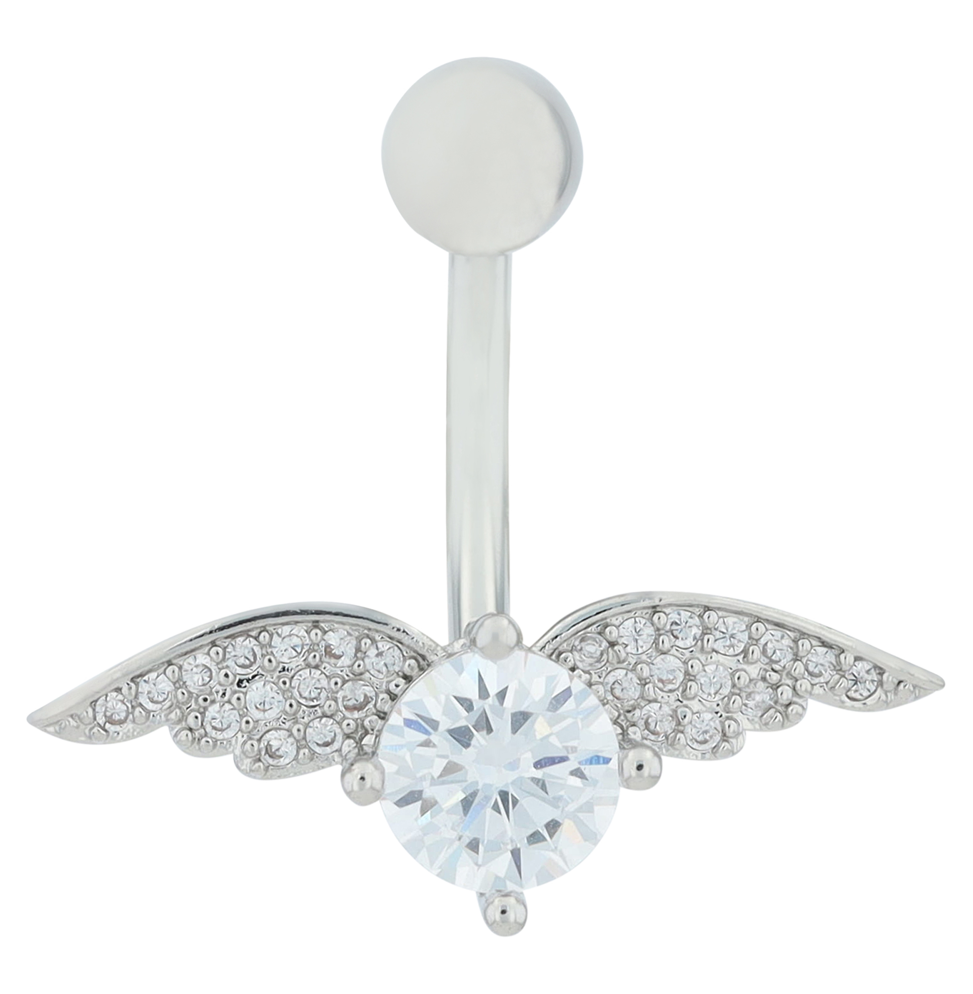 "Heide" Edelstahl-Bronze Bauchnabelpiercing, Länge 11 mm/ Stärke 1,8 mm, Walflosse, Zirkonia, silberfarben