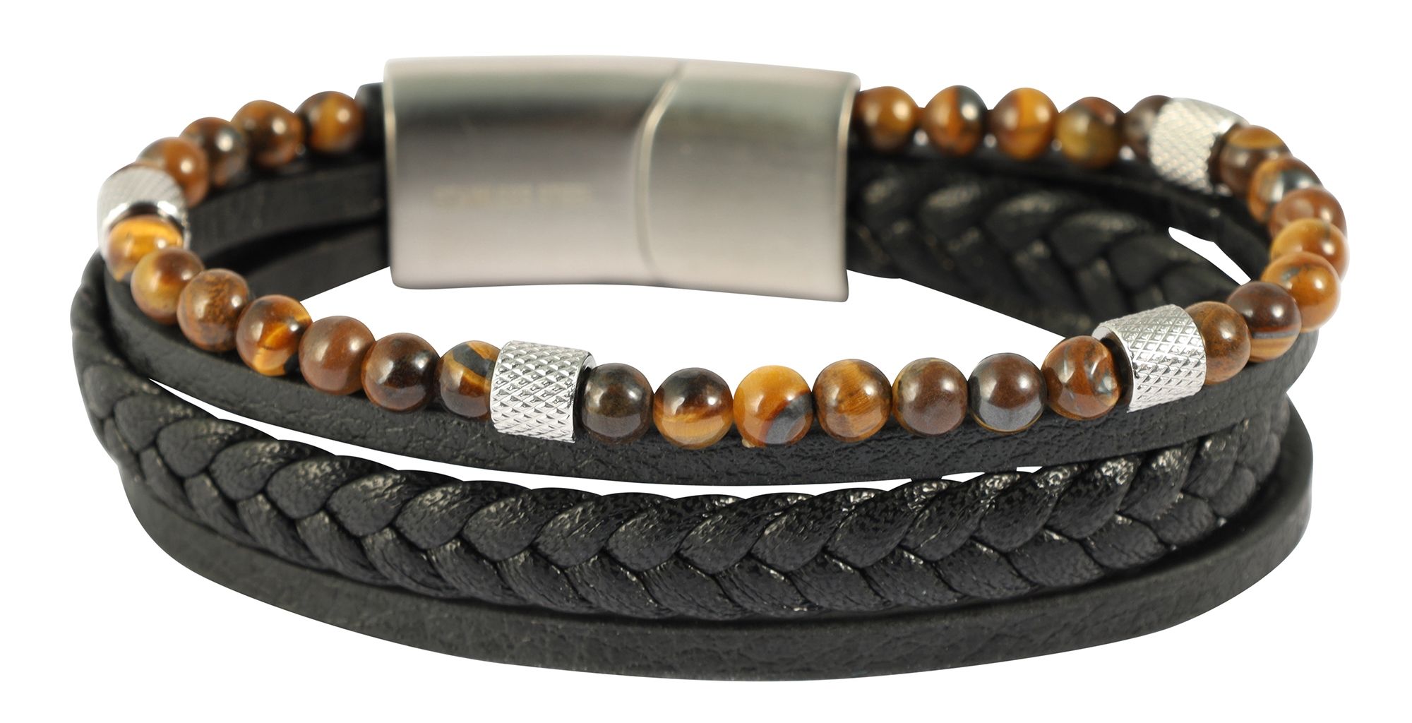 "Nanno" 19 cm, Armband aus Lederimitat mit Naturstein (Feuersetin), VE-4