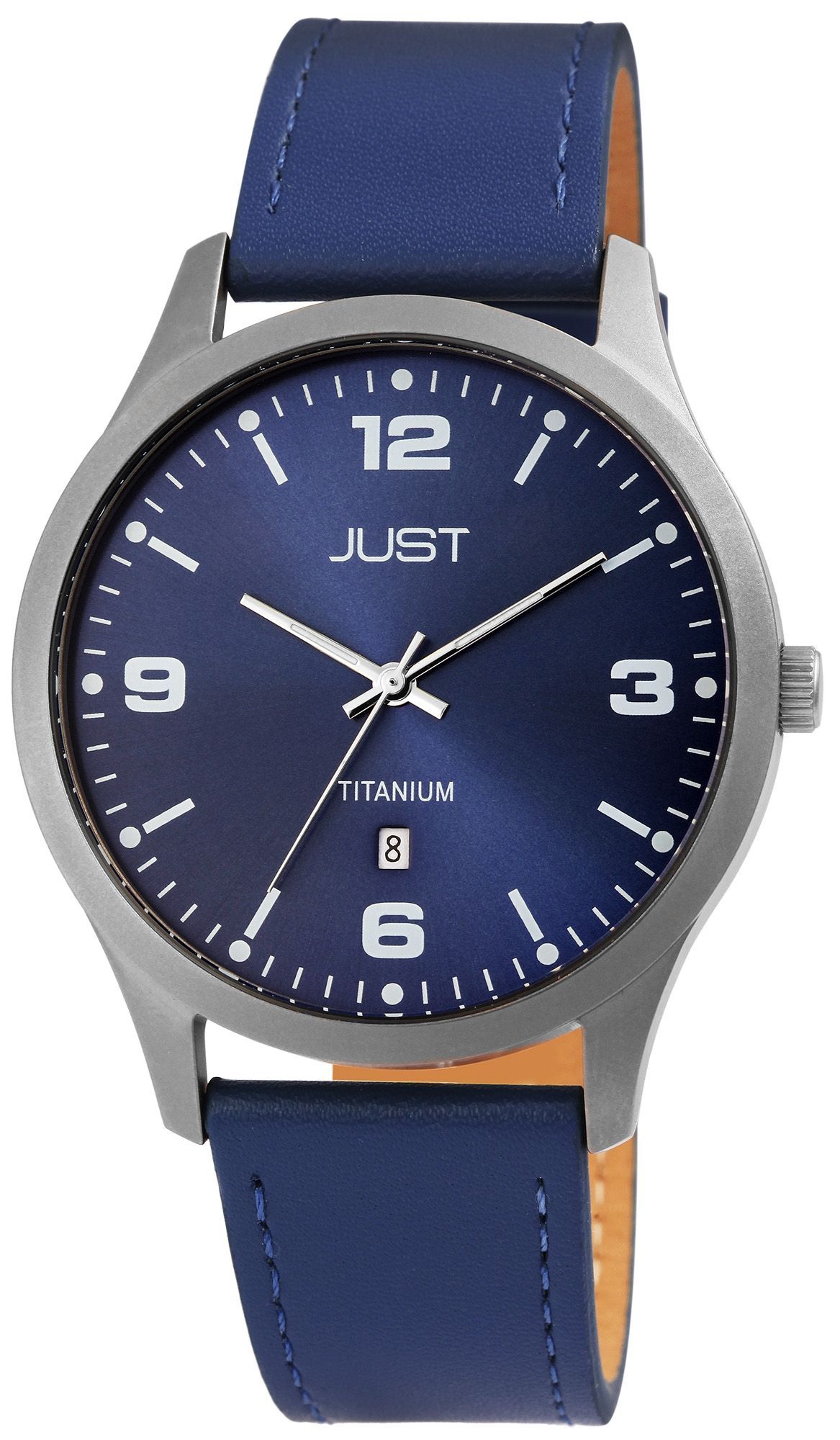 Just Titan Herrenuhr mit Echtlederband blau
