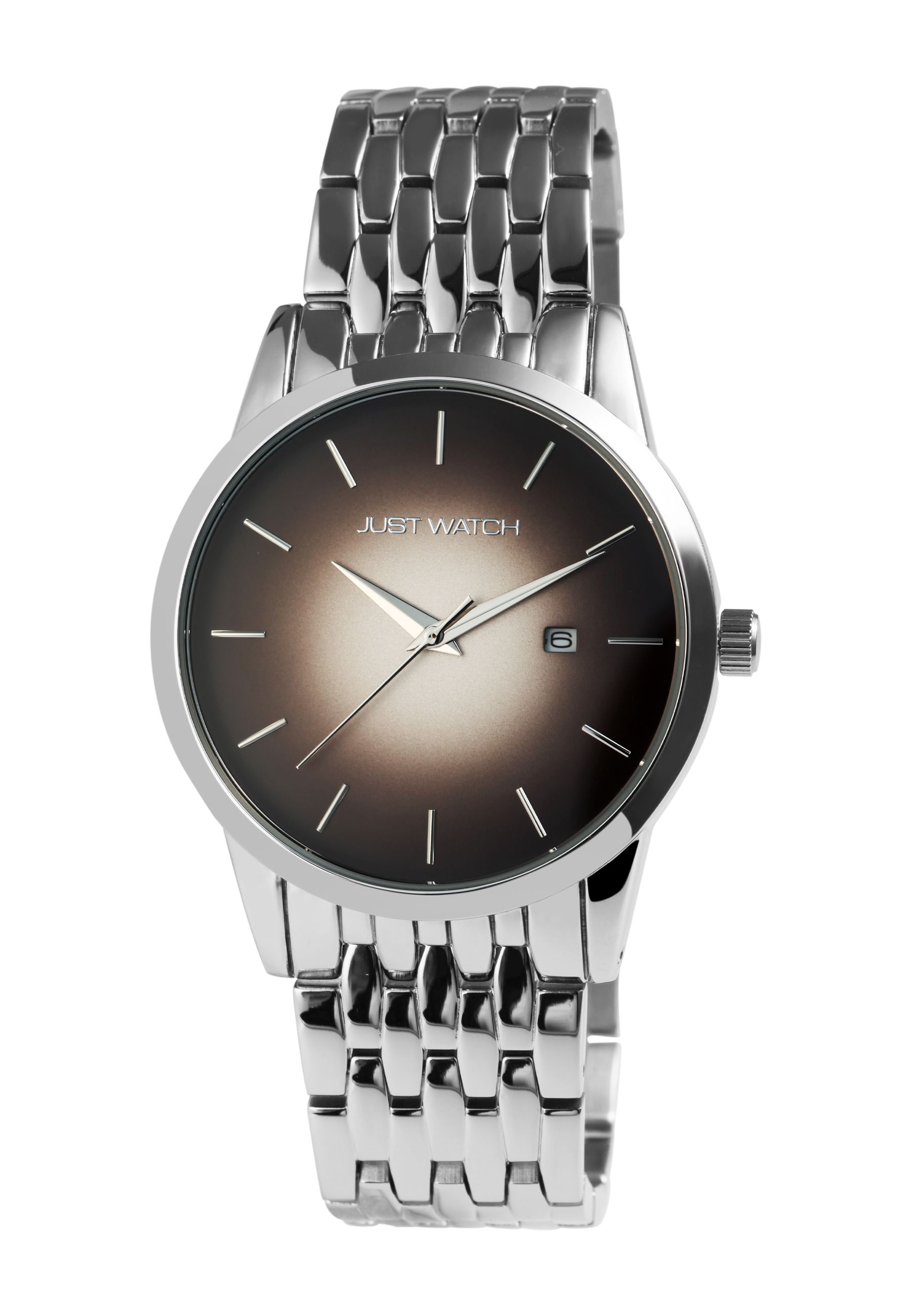 Just Watch unisex horloge met roestvrij stalen armband, datumaanduiding, zilverkleurig/bruin