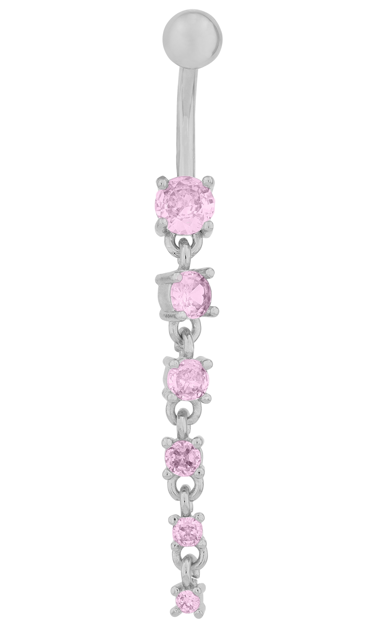 "Babsi" Edelstahl-Bronze Bauchnabelpiercing, Stablänge 11 mm/ Stabstärke 2 mm, rosa Zirkonia, silberfarben