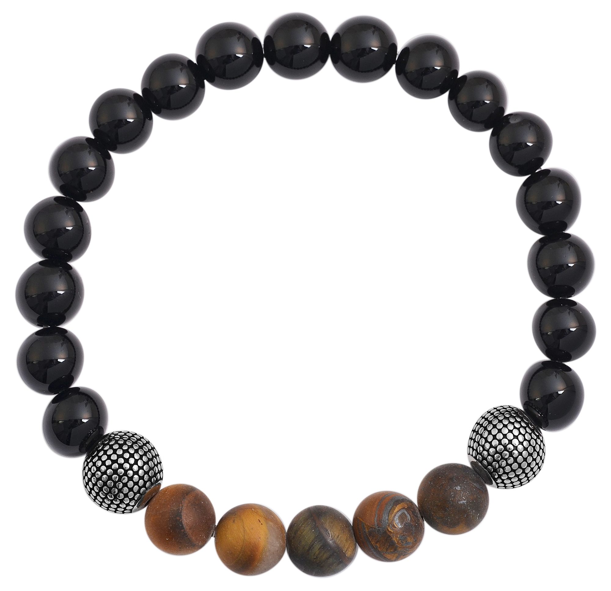 "Andy" Kugelarmband, Naturstein - Onyx + Bernstein/ Edelstahl