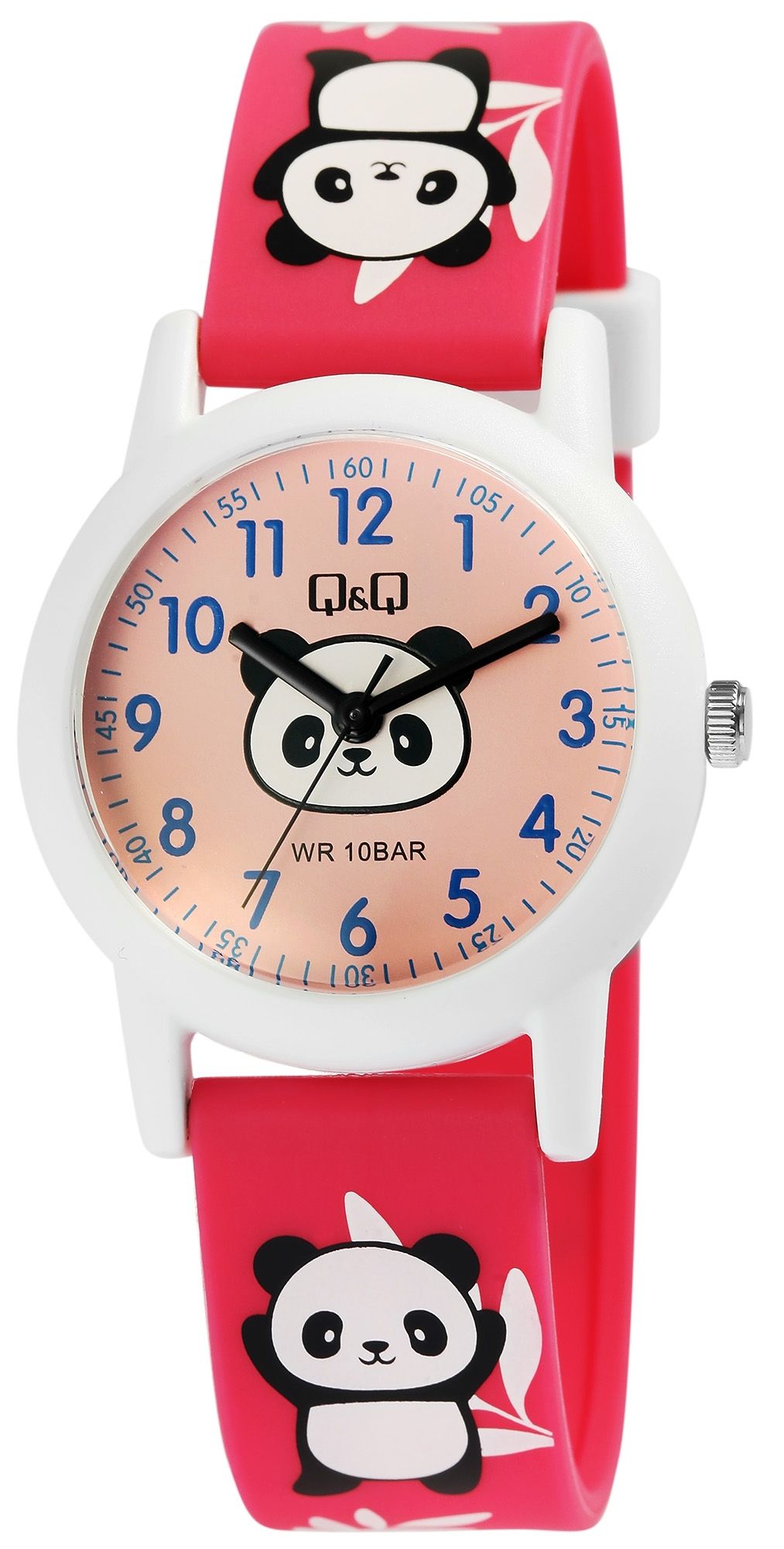 Q&amp;Q kinderhorloge, kunststof, siliconen band, "Panda", 10 ATM, Ø 32 mm