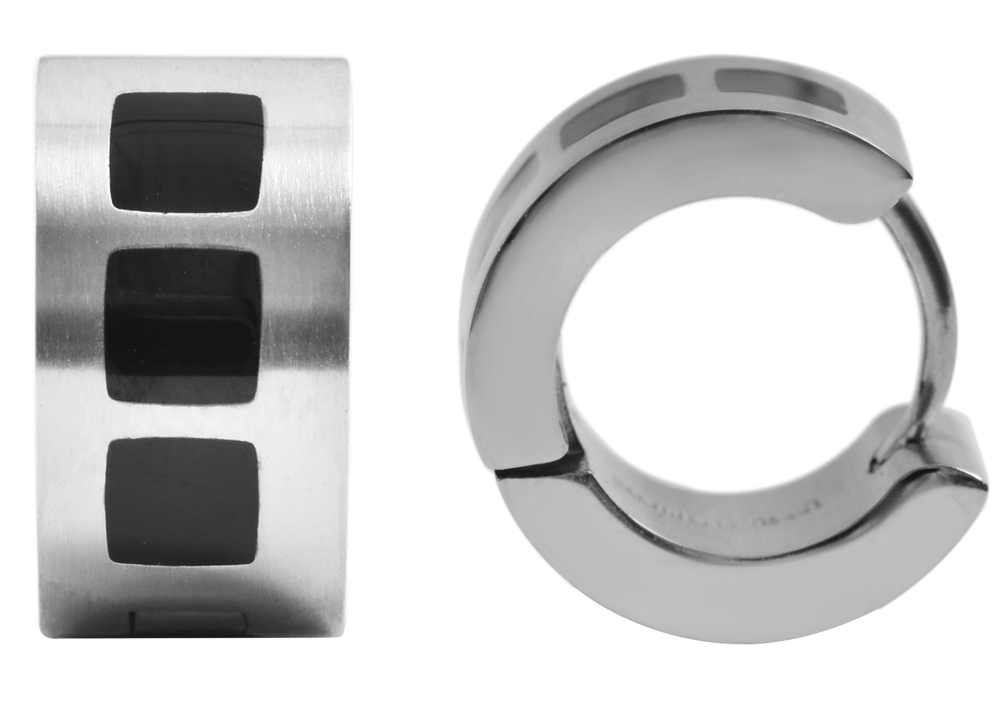 Akzent Klapp-Creolen, Edelstahl, silberfarben/schwarz