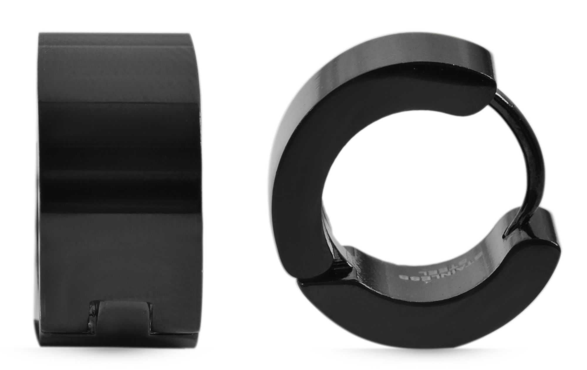 Accent roestvrijstalen scharnierende hoepeloorbellen in zwart, glanzend