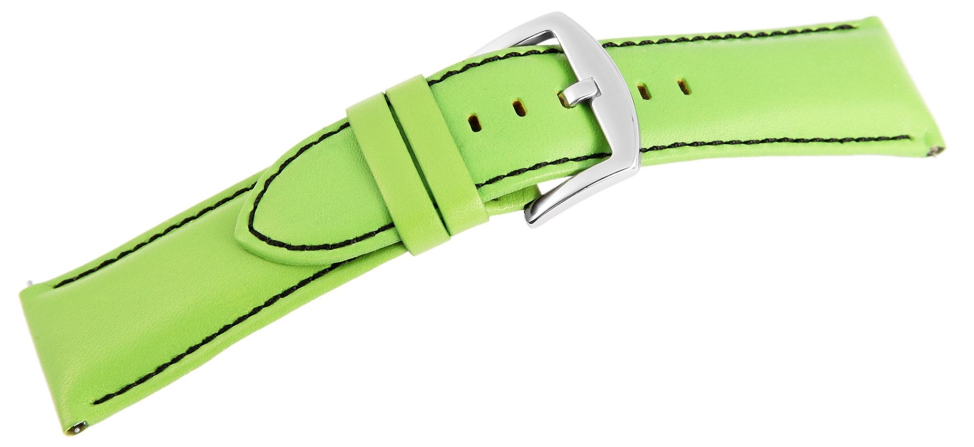 Echt leren horlogeband, lichtgroen, zwarte stiksels, 26 mm